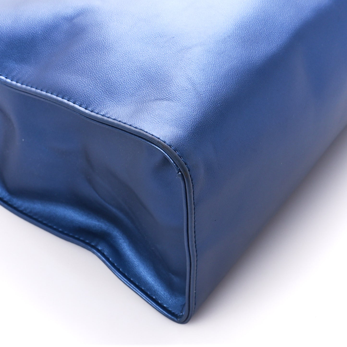 Metallic Vegan Leather Medium Shopping Bag Cobalt
