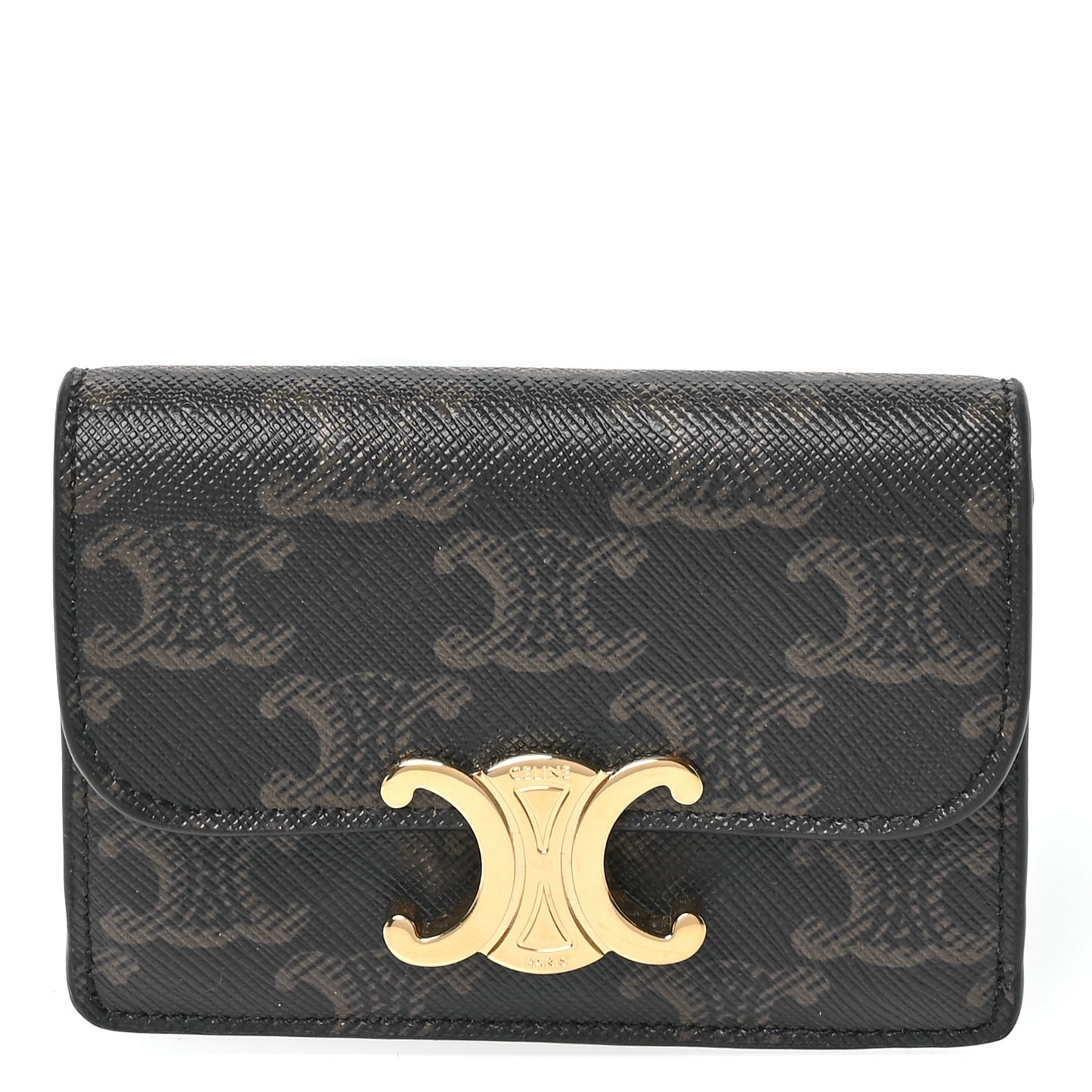 Triomphe Canvas Calfskin Flap Card Holder Tan