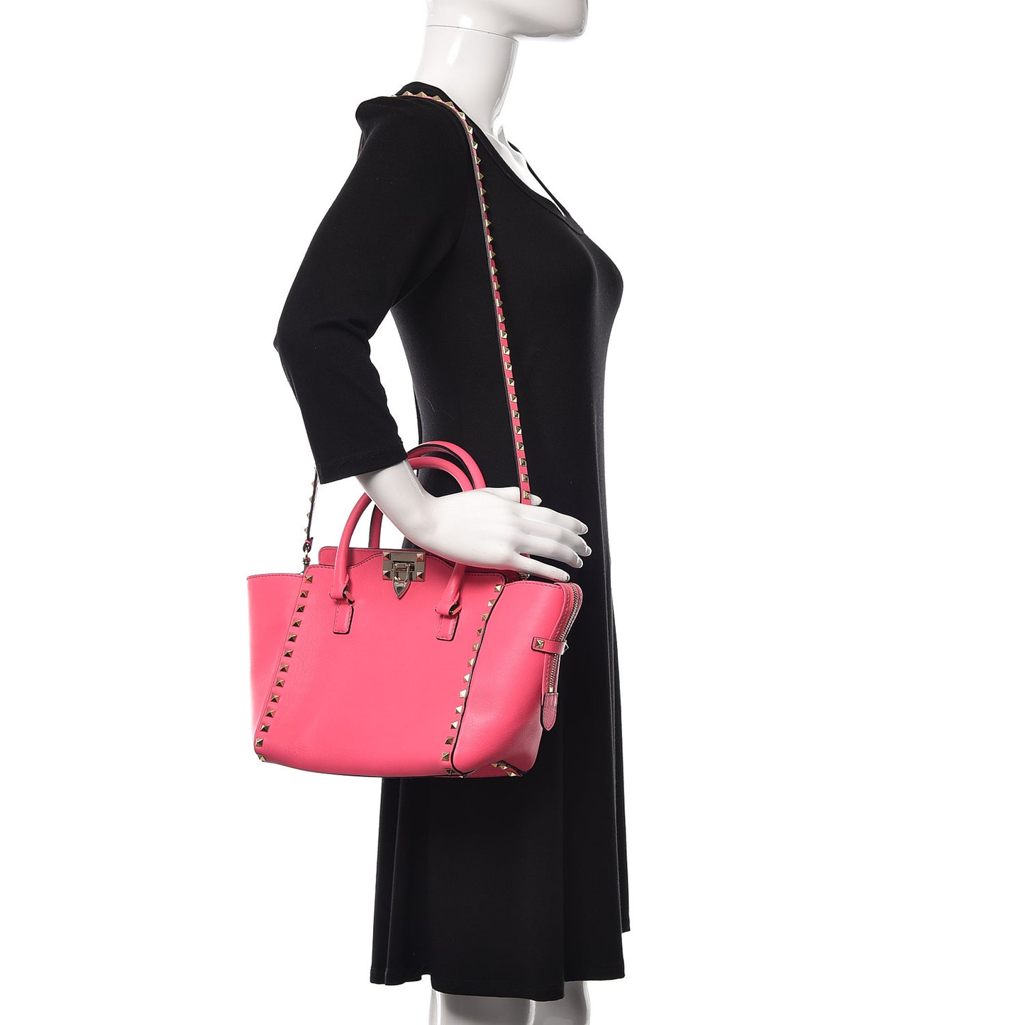Vitello Small Rockstud Double Handle Tote Raspberry