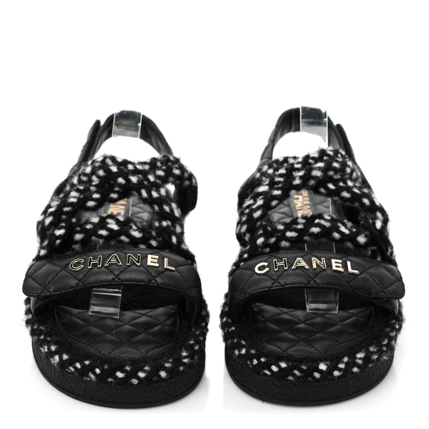 Cord Lambskin Quilted Logo Sandals 37 Black White