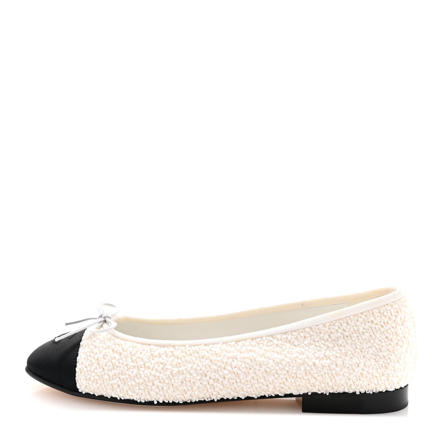 Cotton Tweed Grosgrain Cap Toe Ballerina Flats 40 White
