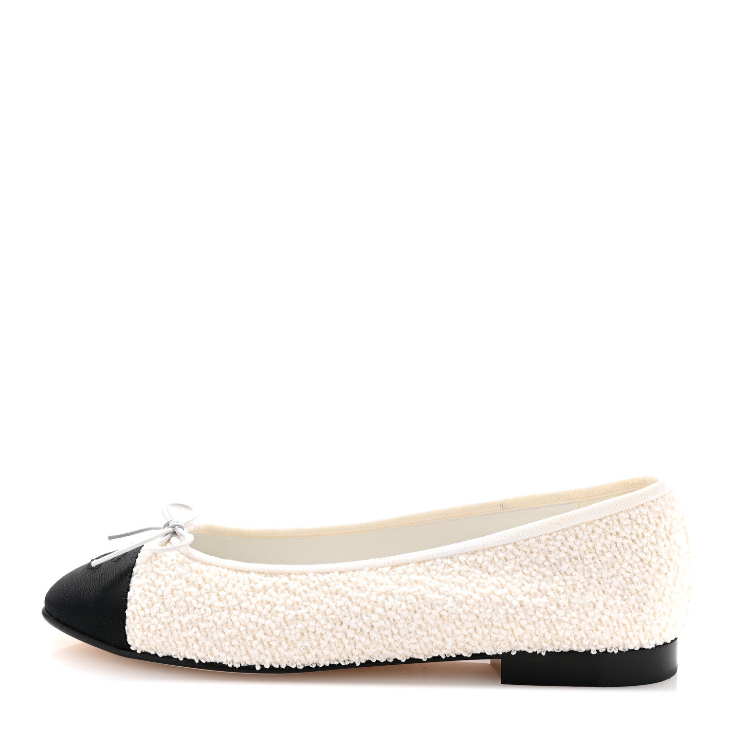 Chanel Cotton Tweed Grosgrain Cap Toe Ballerina Flats 40 White 1 of 12