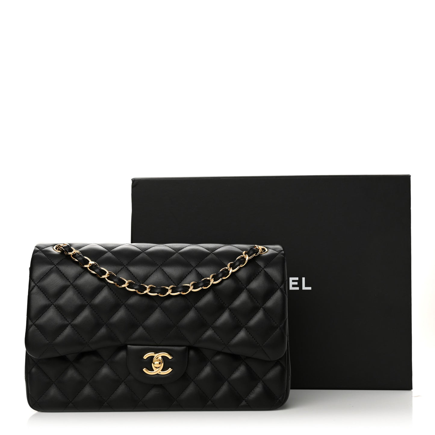 Lambskin Quilted Jumbo Double Flap Black
