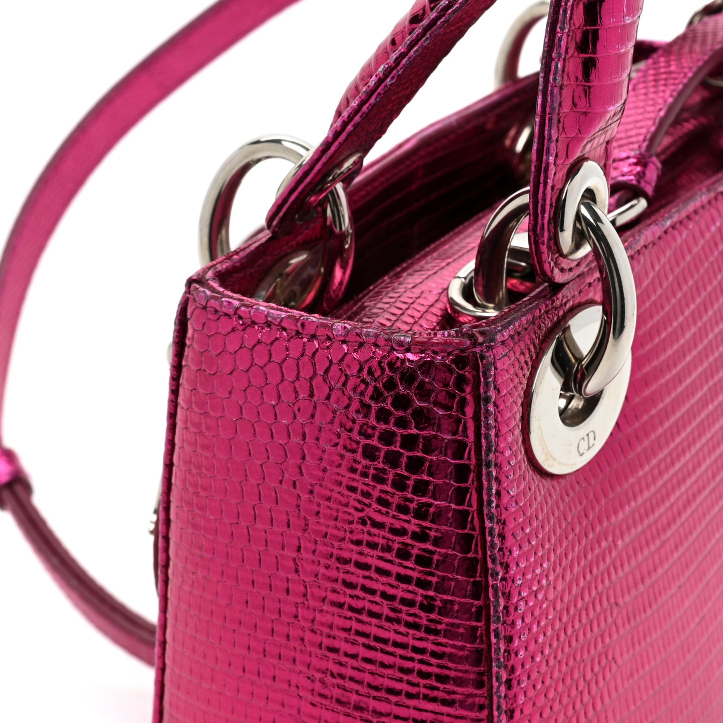 Metallic Lizard Mini Lady Dior Fuchsia