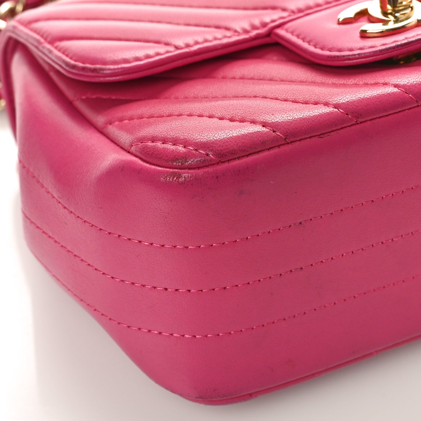 Lambskin Chevron Quilted Mini Square Flap Fuchsia