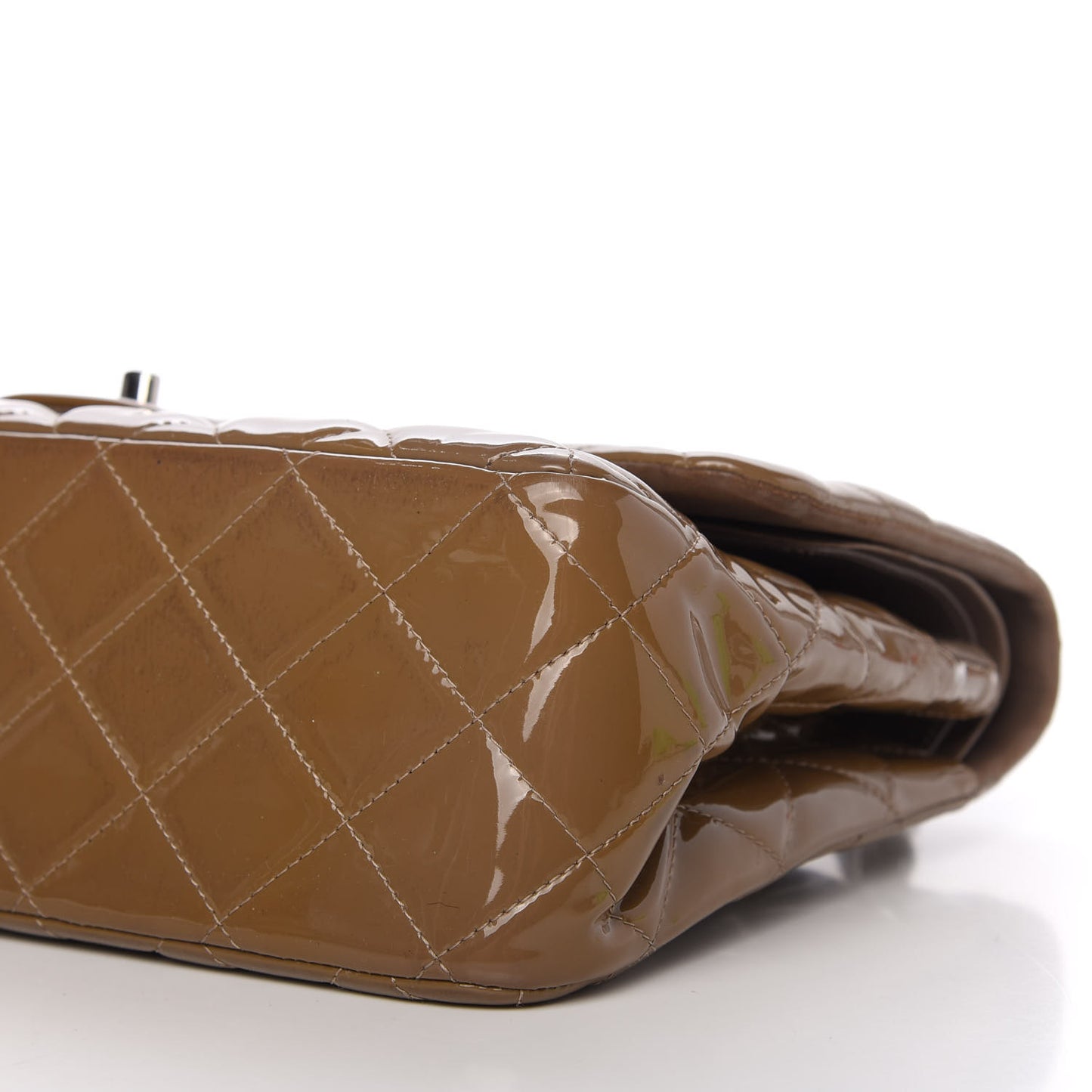 Patent Quilted Jumbo Double Flap Dark Beige