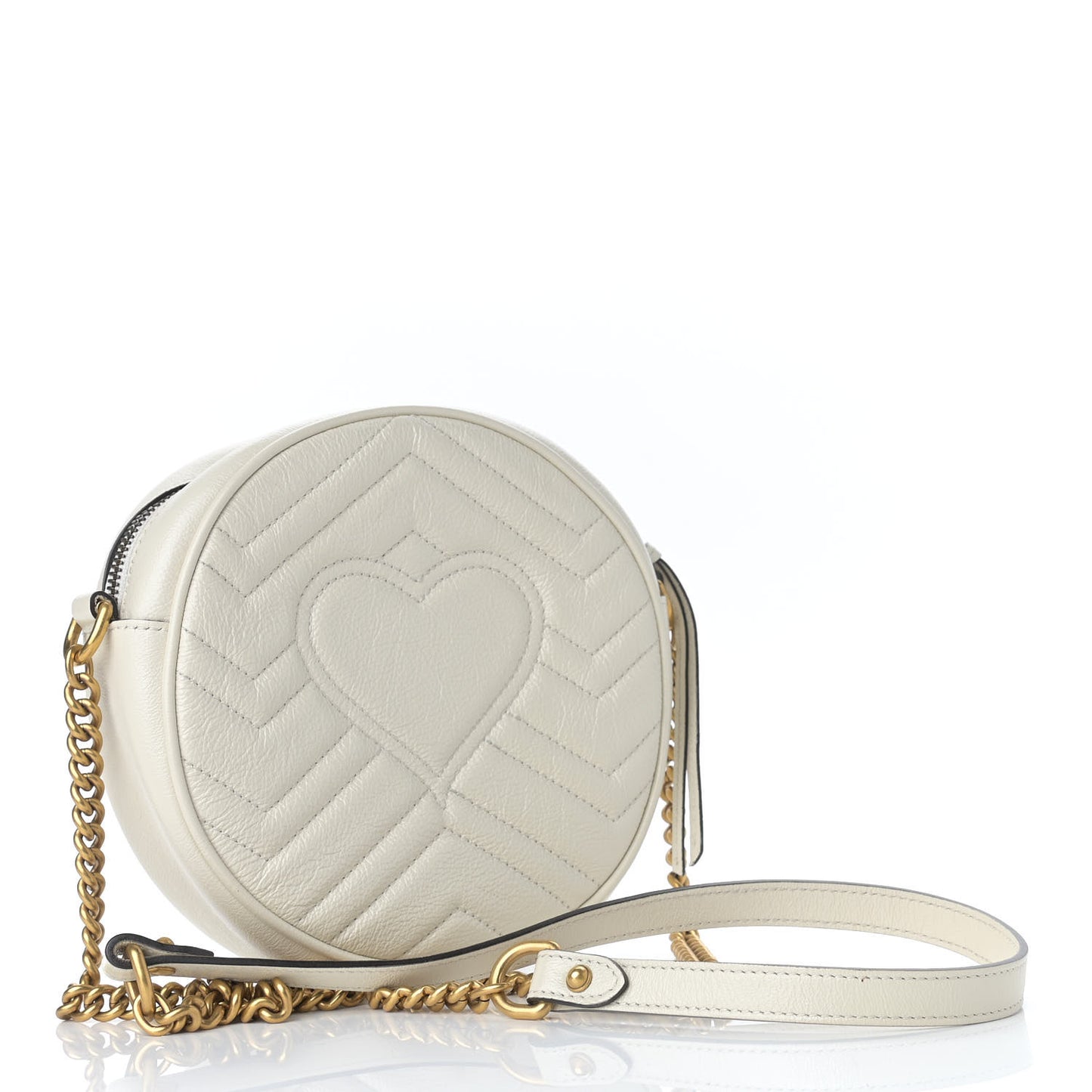 Calfskin Matelasse Mini GG Marmont Round Shoulder Bag White