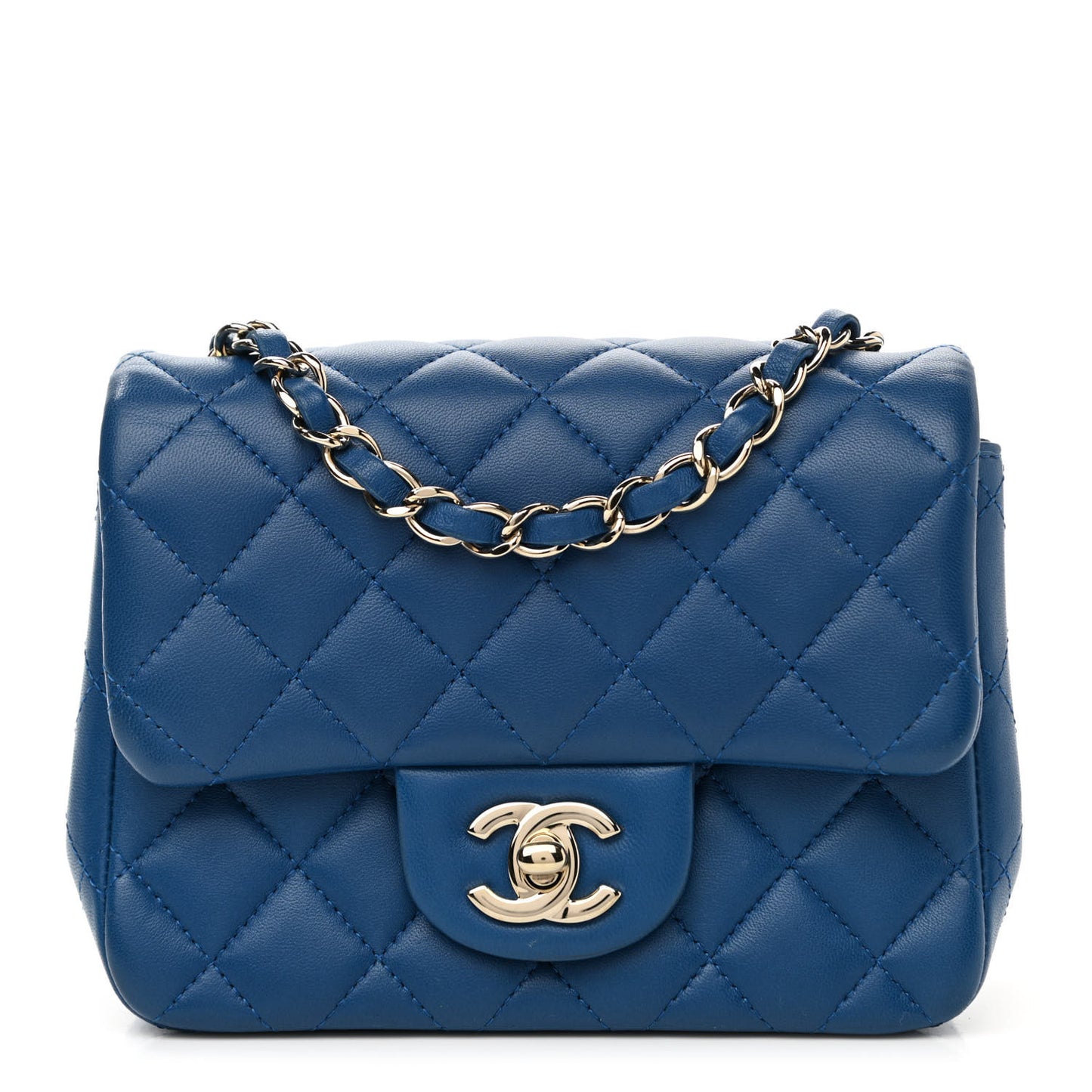 Lambskin Quilted Mini Square Flap Blue