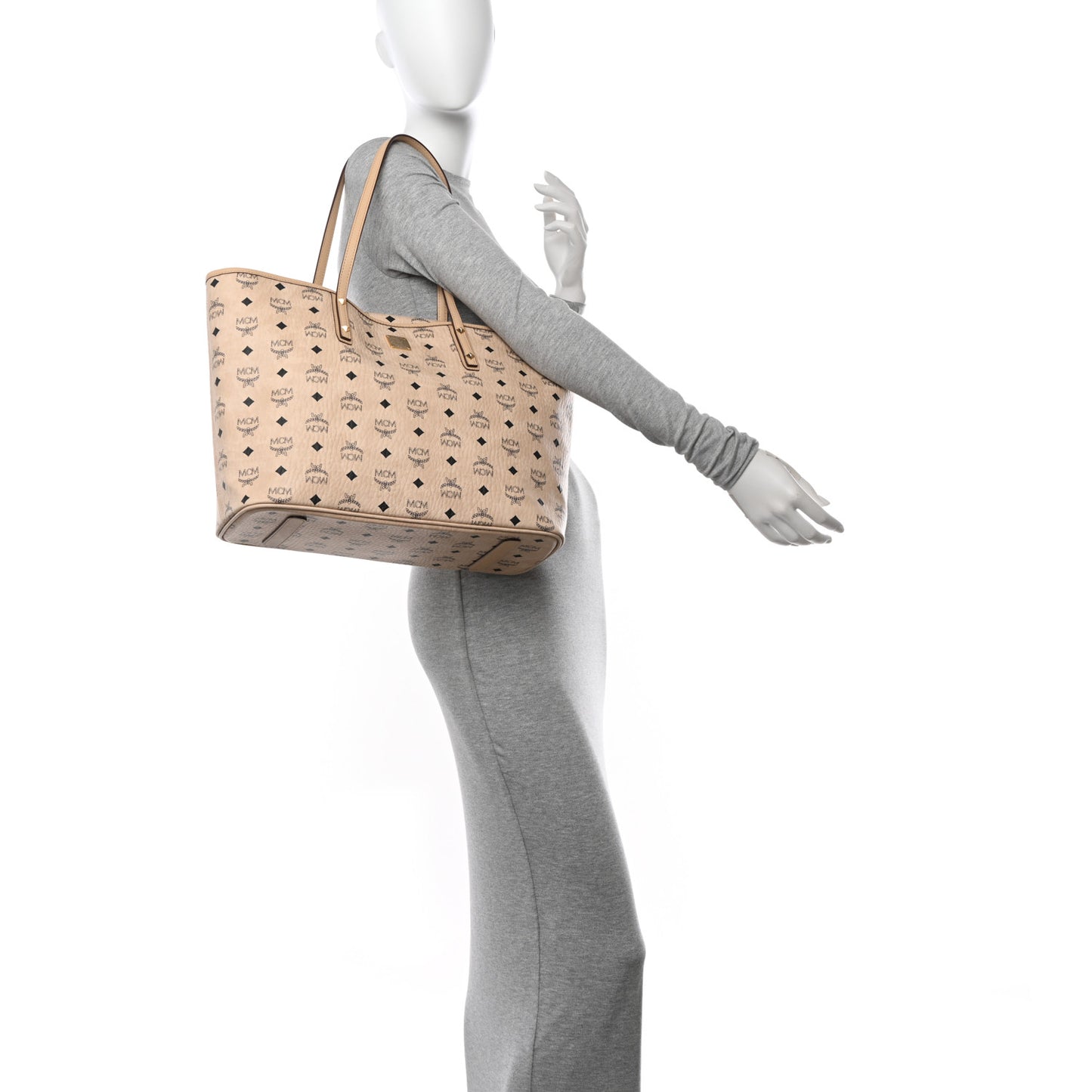 Visetos Medium Top Zip Shopper Tote Beige