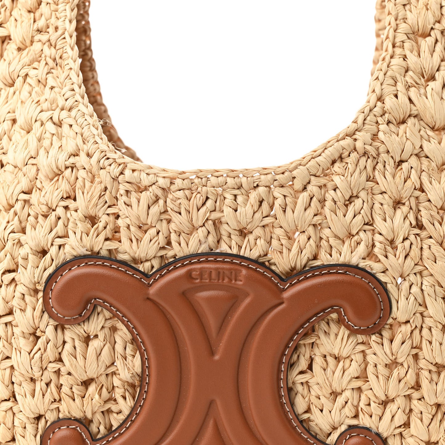 Raffia Calfskin Triomphe Panier Hobo Bag Natural Tan