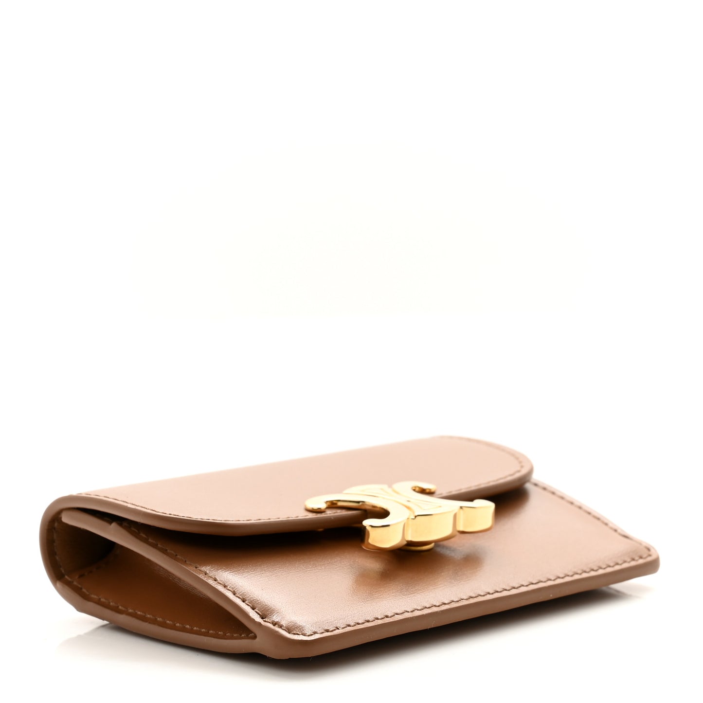 Shiny Calfskin Triomphe Flap Card Holder Bronze