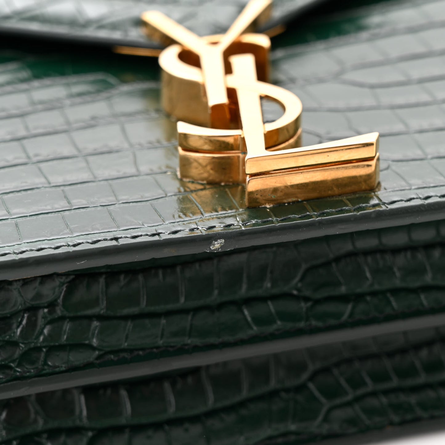 Calfskin Crocodile Embossed Monogram Cassandra Clasp Bag Dark Mint