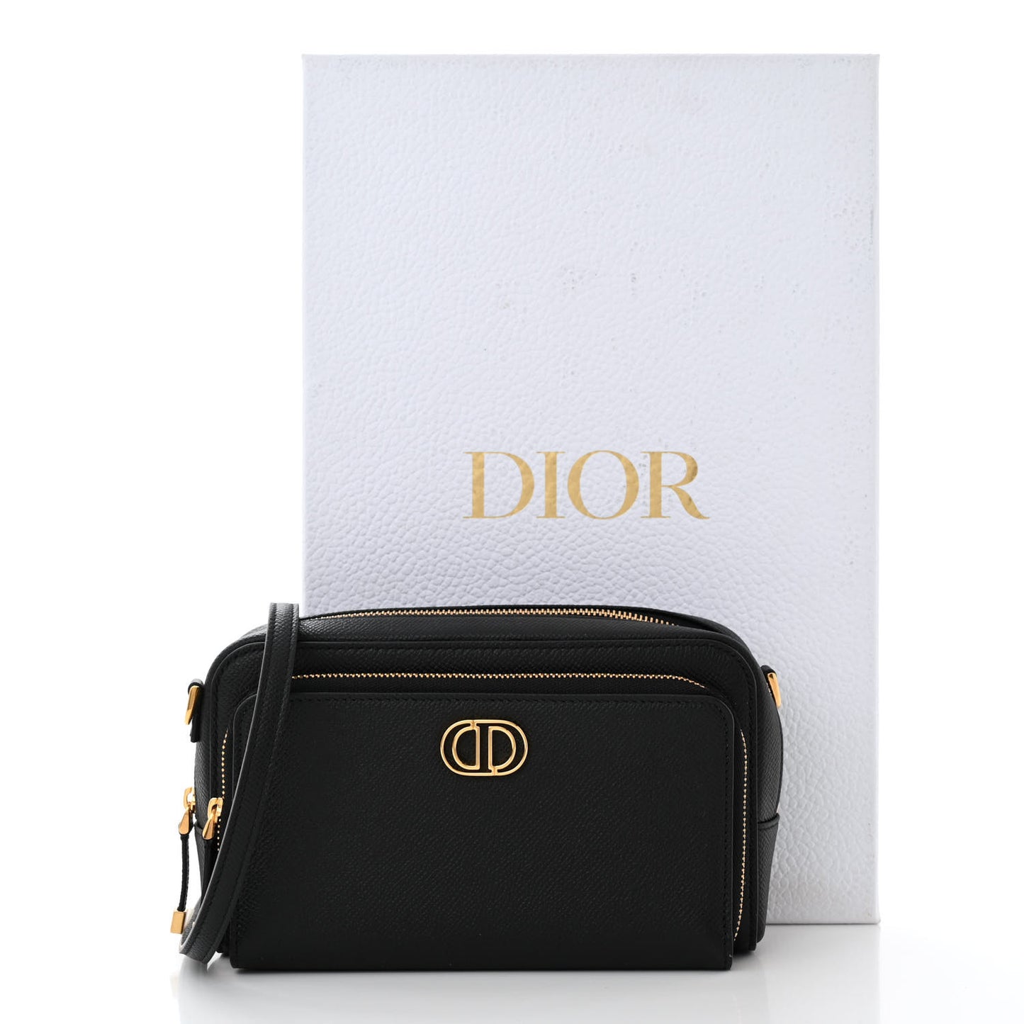 Grained Calfskin Caro Double Pouch Black