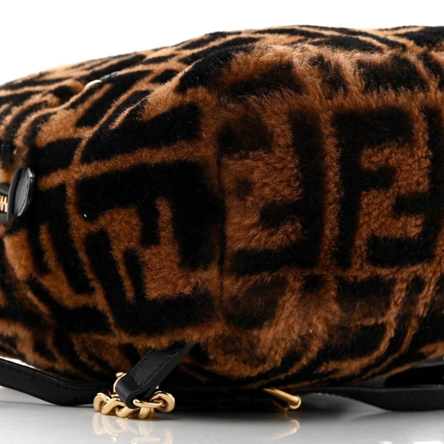 Fendi Shearling Macro FF 1974 Mini Backpack Tobacco Black 9 of 10