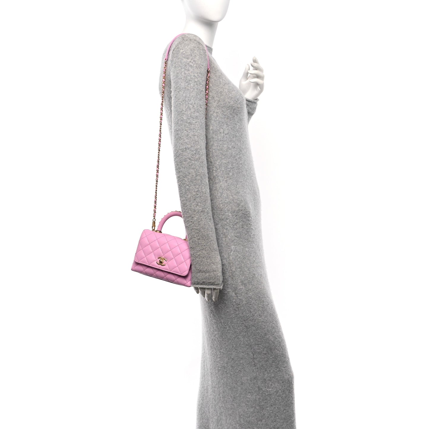 Caviar Quilted Extra Mini Coco Chain Handle Flap Pink