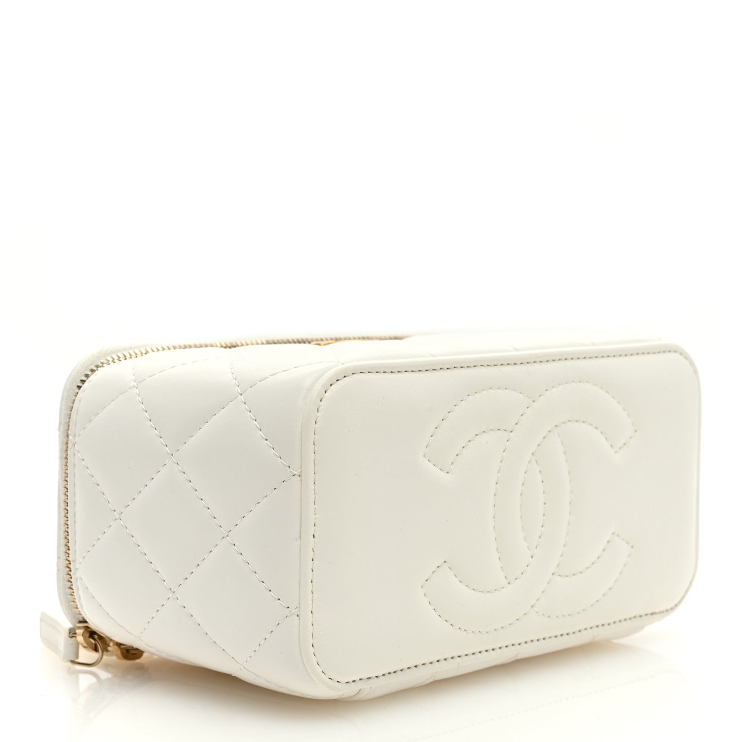 Lambskin Quilted Small Pillow Crush Vanity Case With Chain White