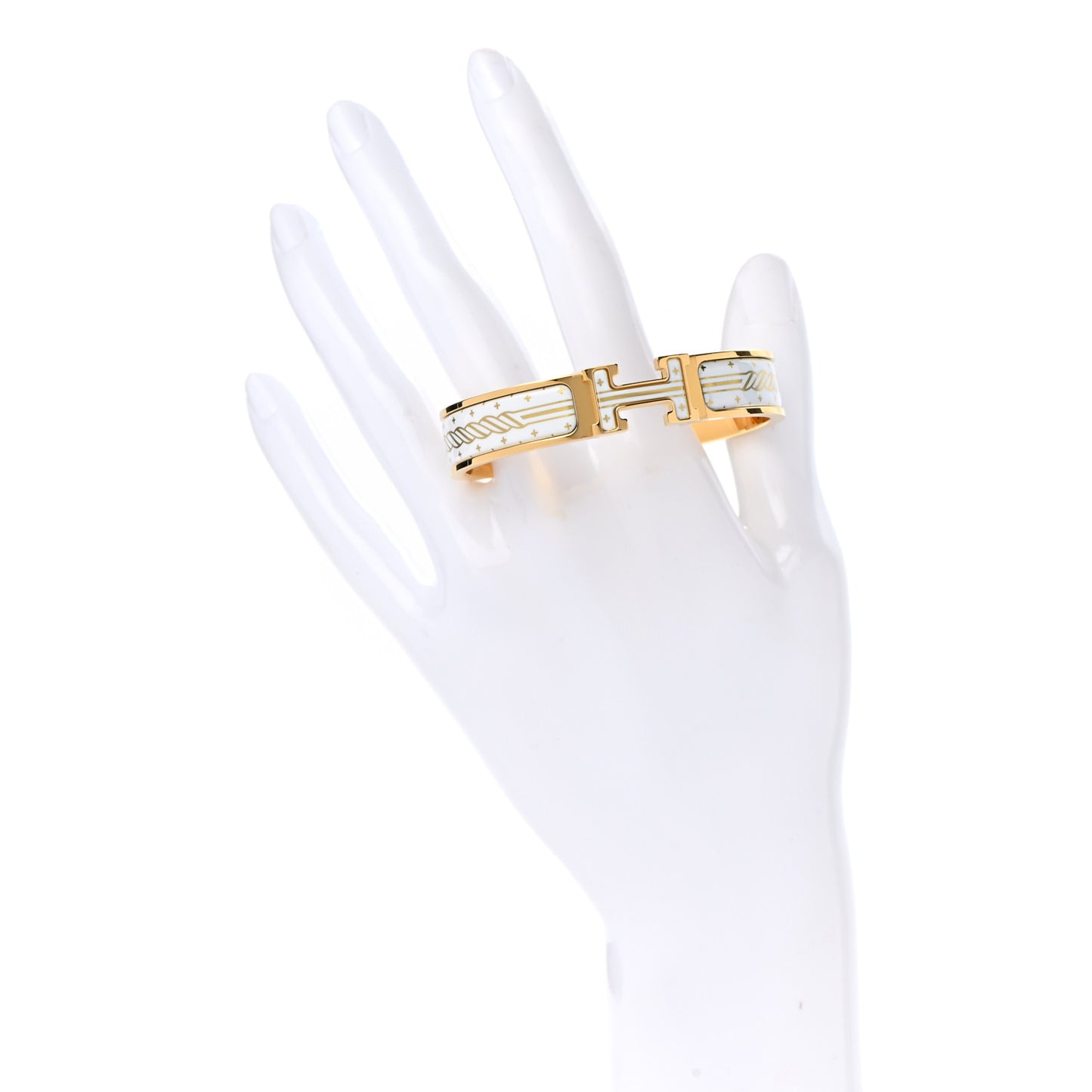Enamel Printed Quadrige Au Fil Narrow Clic Clac H Bracelet PM Or White