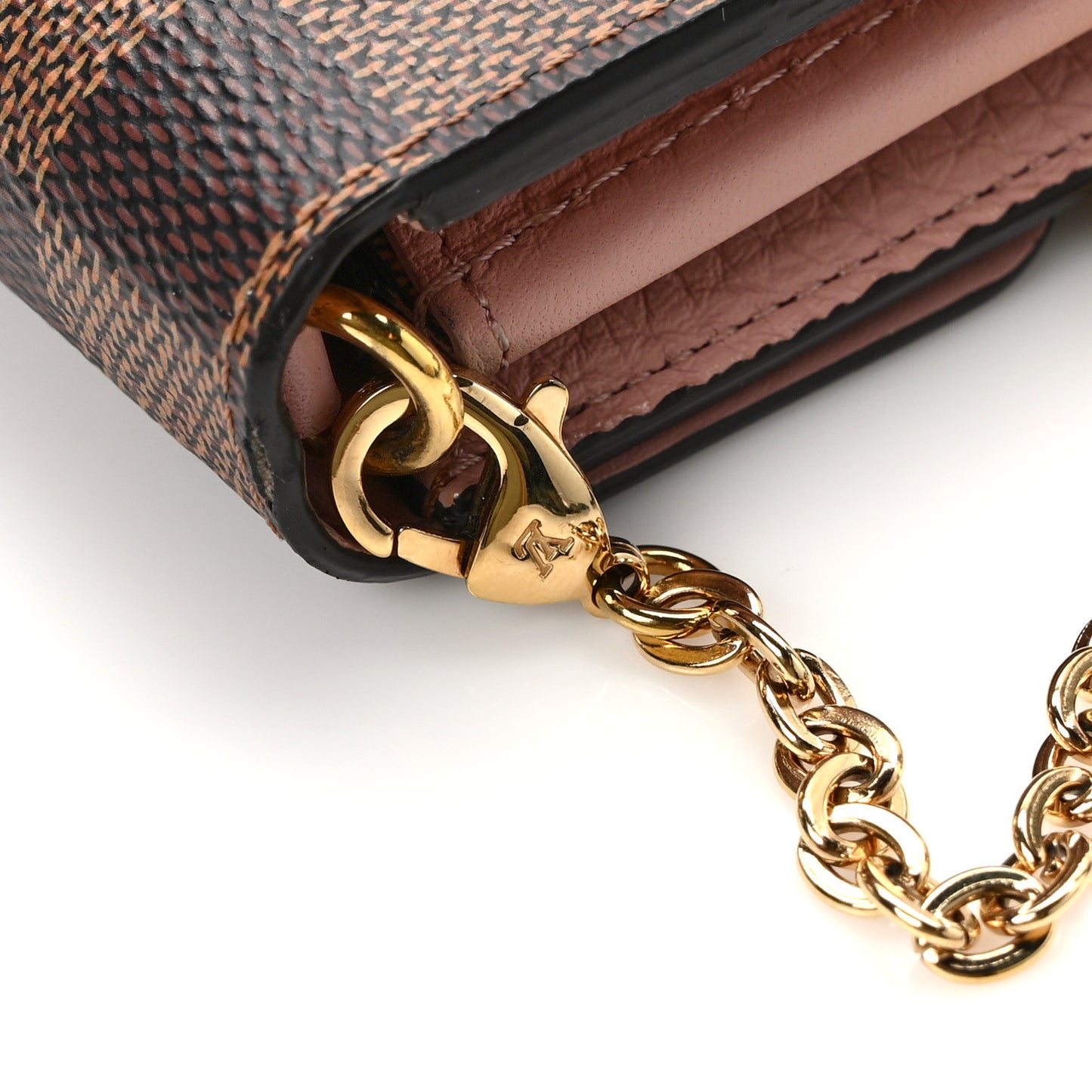 Damier Ebene Croisette Chain Wallet Rose Ballerine