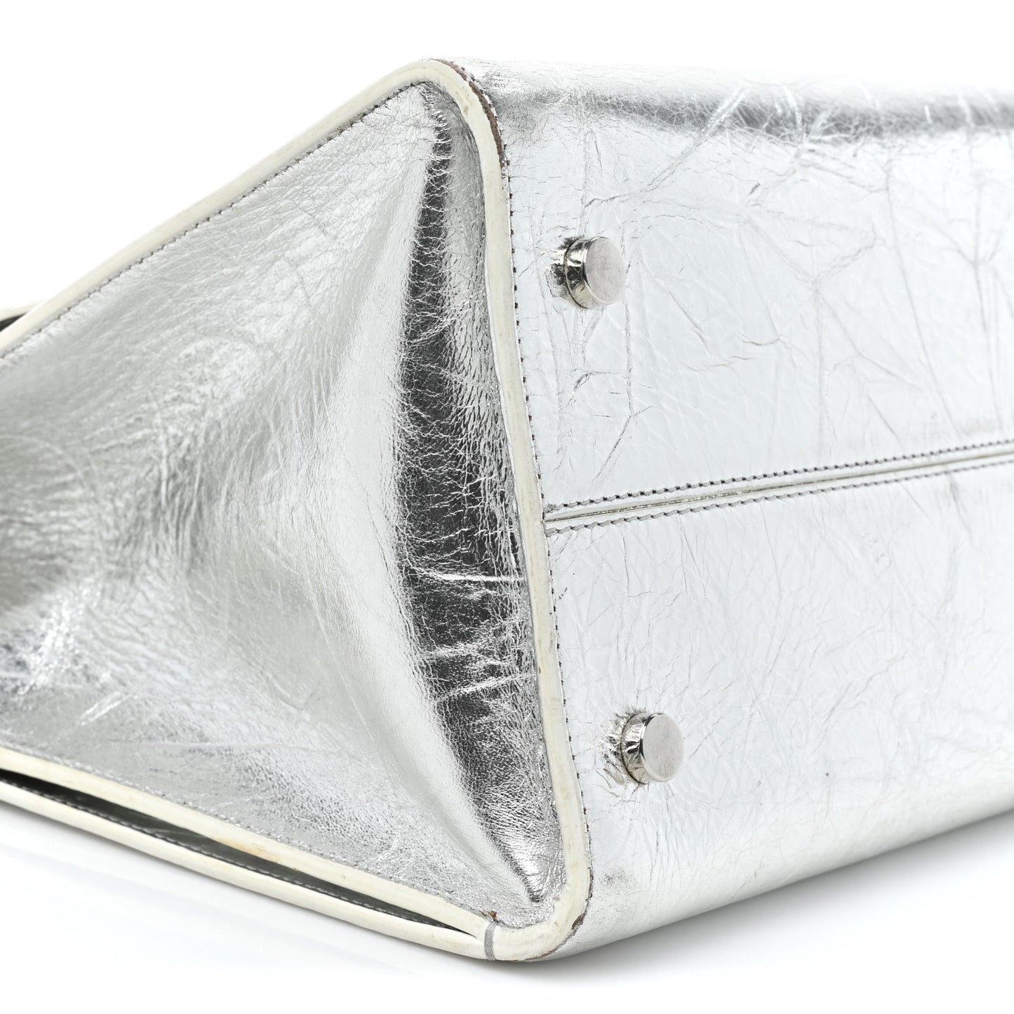 Metallic Calfskin Medium Diorever Flap Silver