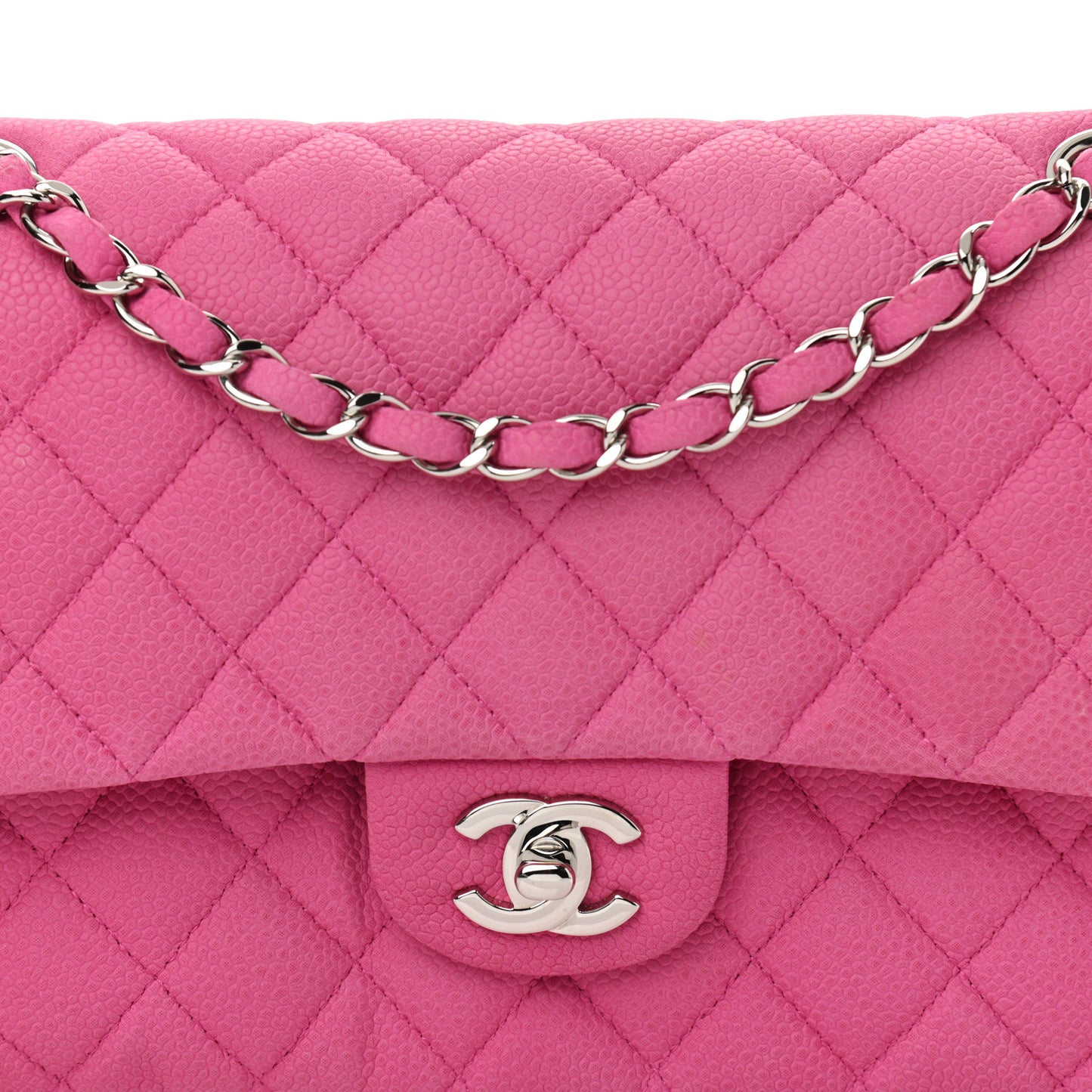 Iridescent Caviar Quilted Medium Double Flap Pink