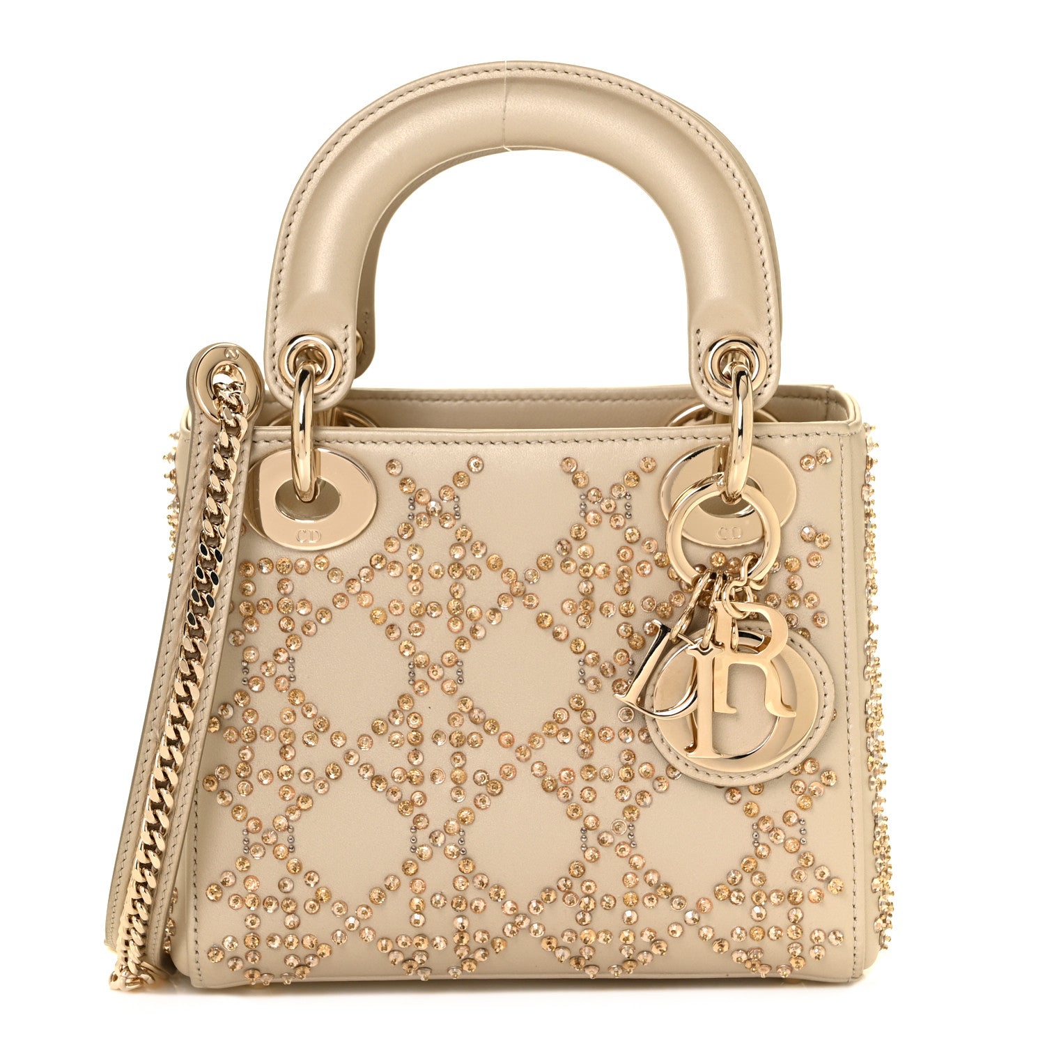 Christian Dior Metallic Lambskin Crystal Cannage Mini Lady Dior