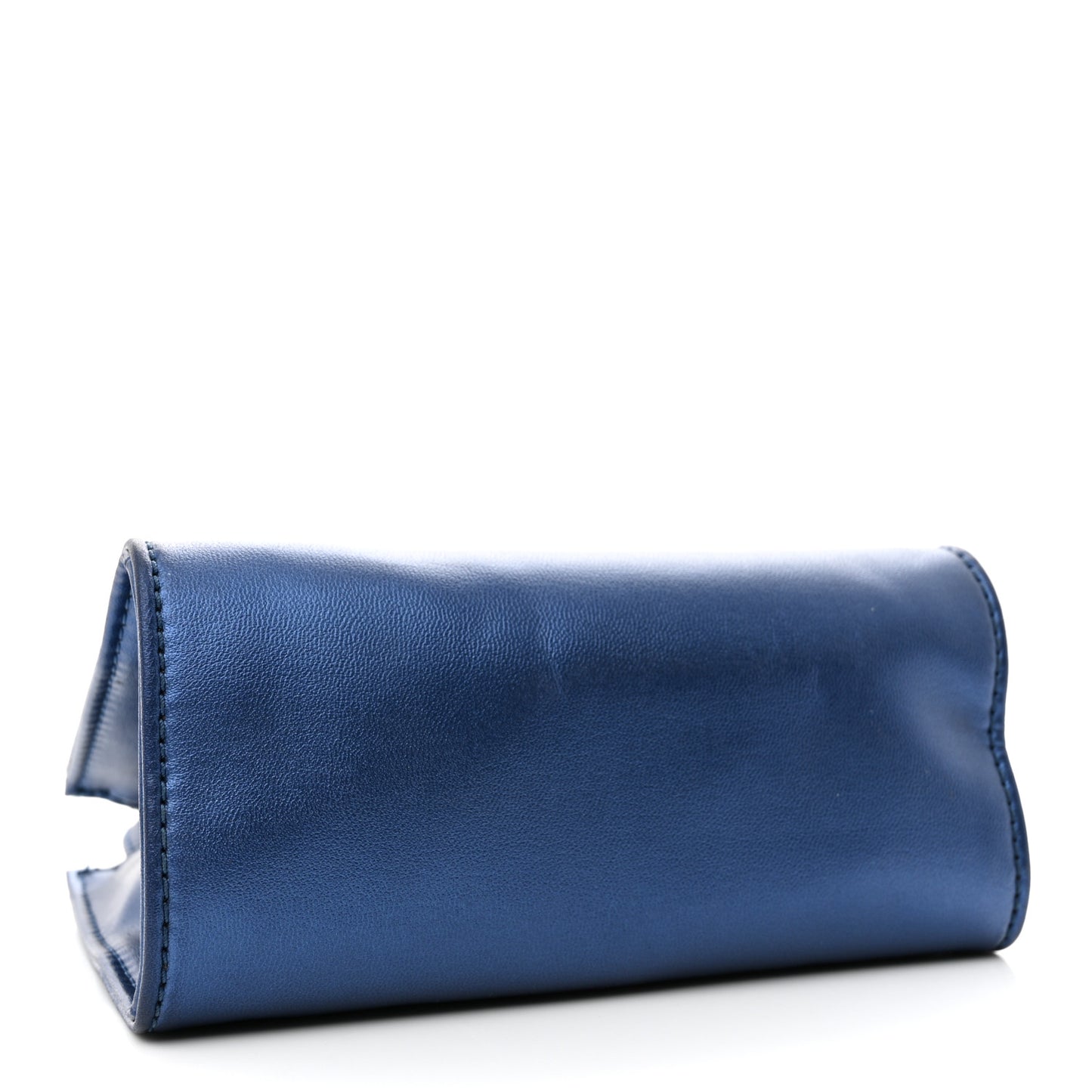 Metallic Vegan Leather Small Shopping Bag Cobalt