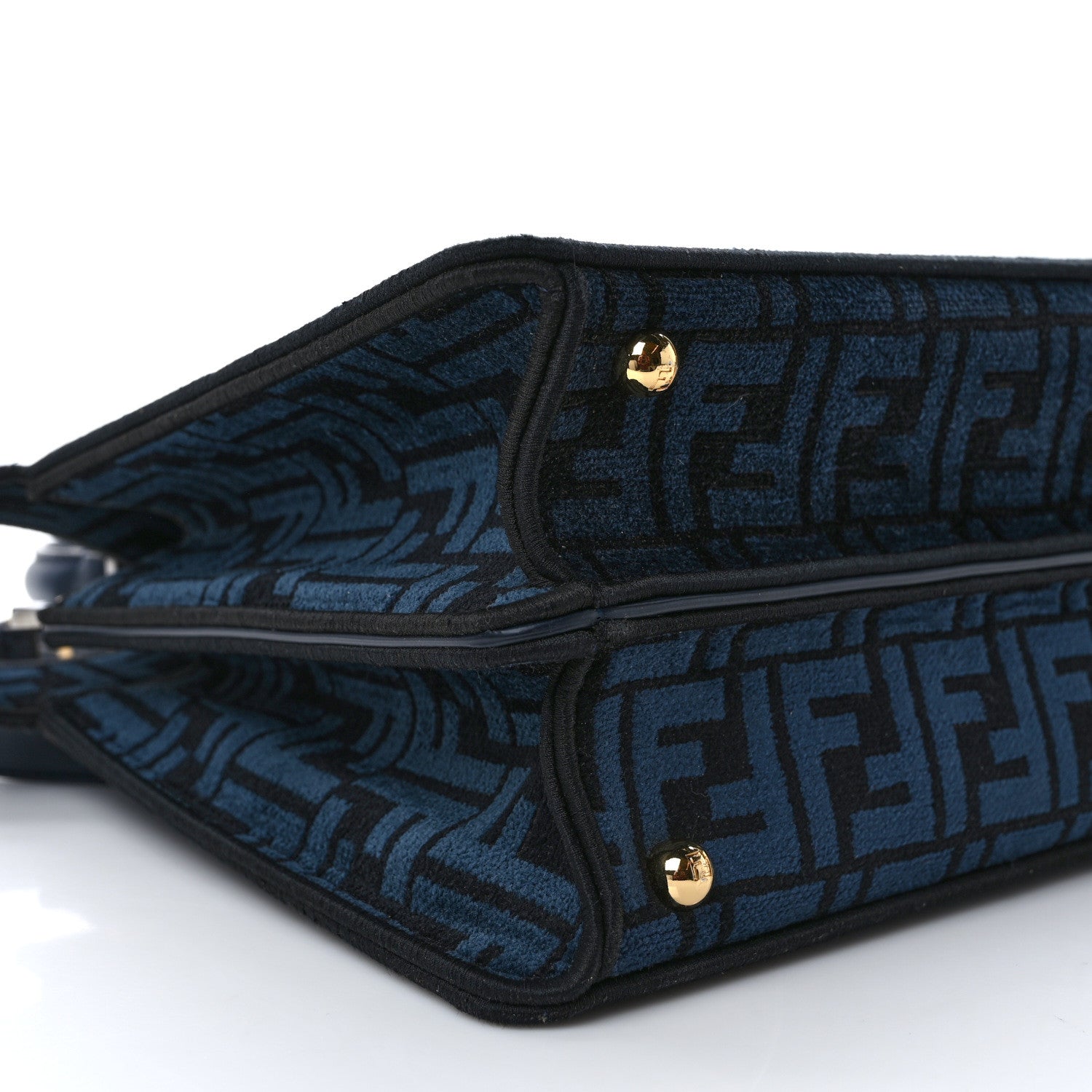Fendi Chenille Vitello Seta FF Medium Peekaboo I SEE U Satchel Blue Black 9 of 12