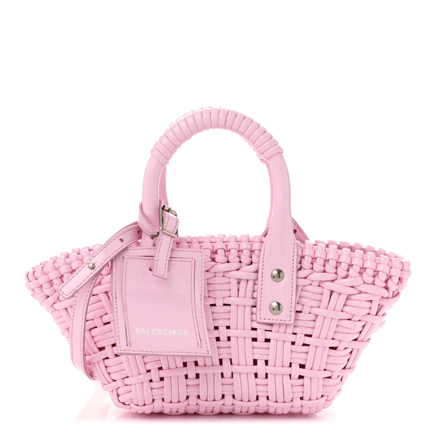 Balenciaga Faux Calfskin Braided Varnished XXS Bistro Basket Candy