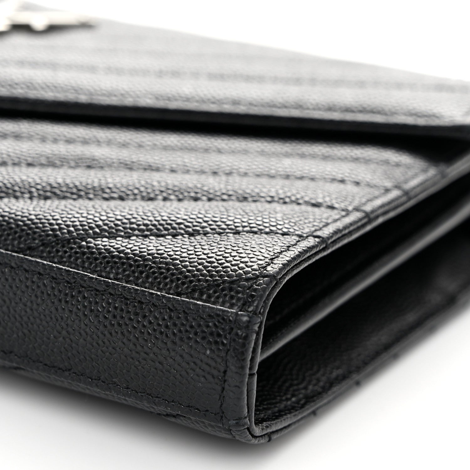 Saint Laurent Grain De Poudre Matelasse Chevron Monogram Chain Wallet Black 9 of 9