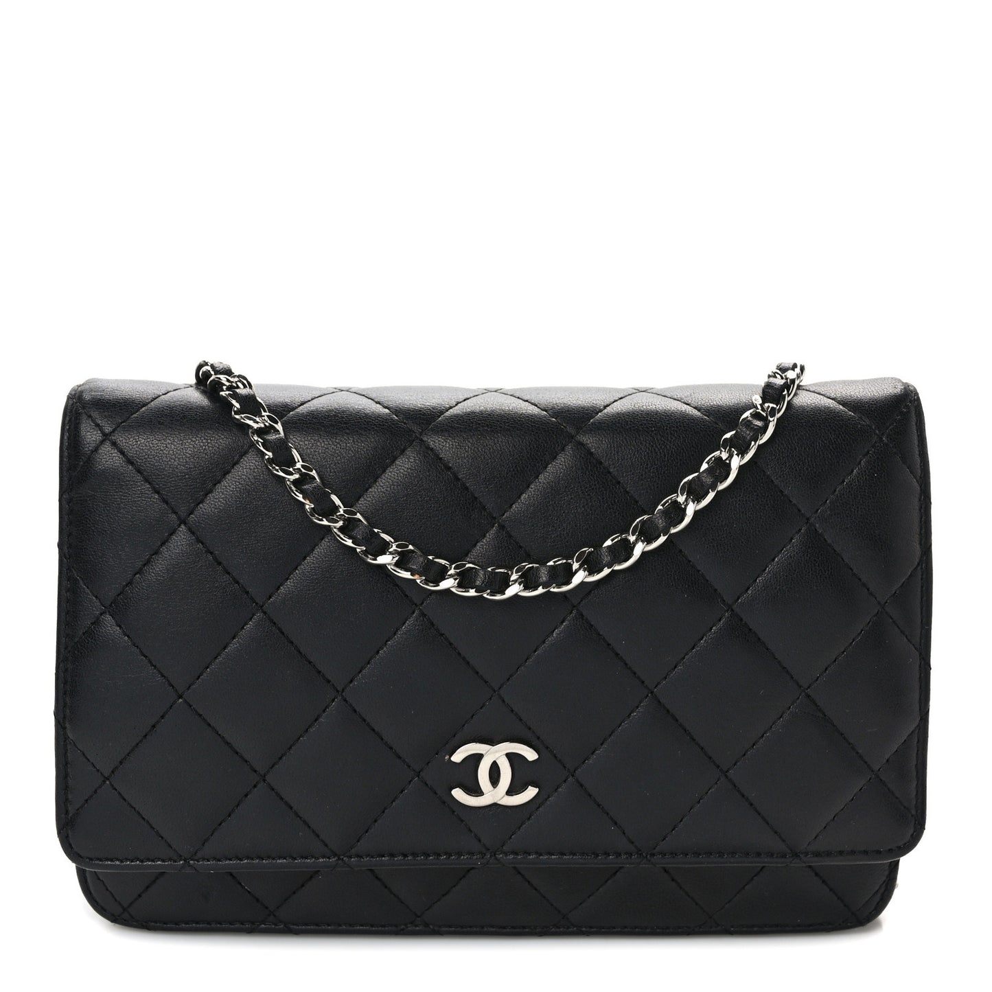 Lambskin Quilted Wallet On Chain WOC Black