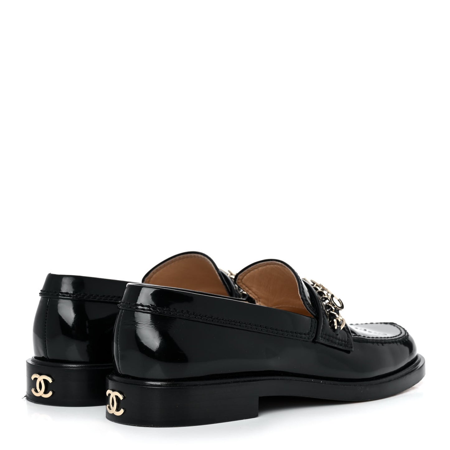 Shiny Calfskin Logo Loafers 37 Black