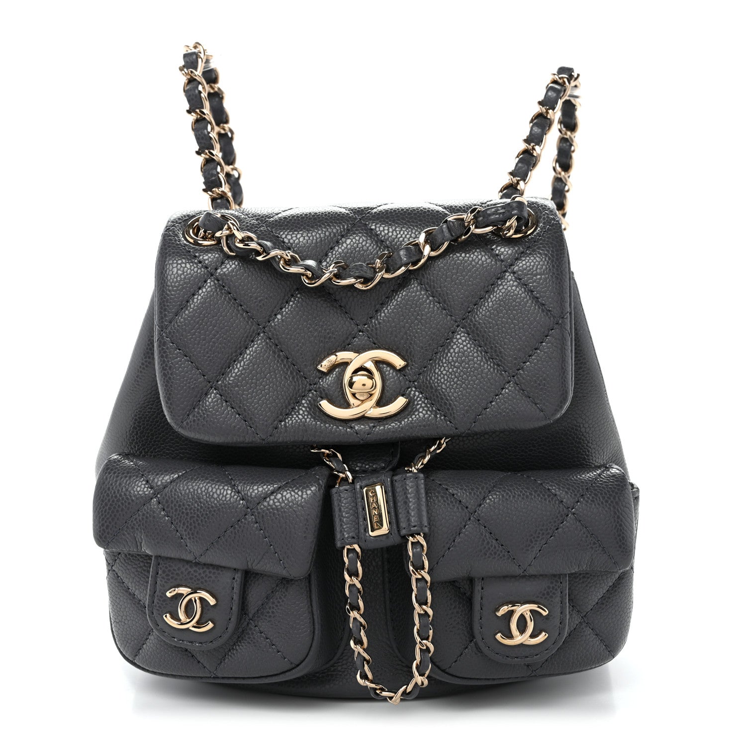 Chanel Shiny Caviar Quilted Small Duma Pockets Drawstring Backpack Grey 1881071 – FASHIONPHILE