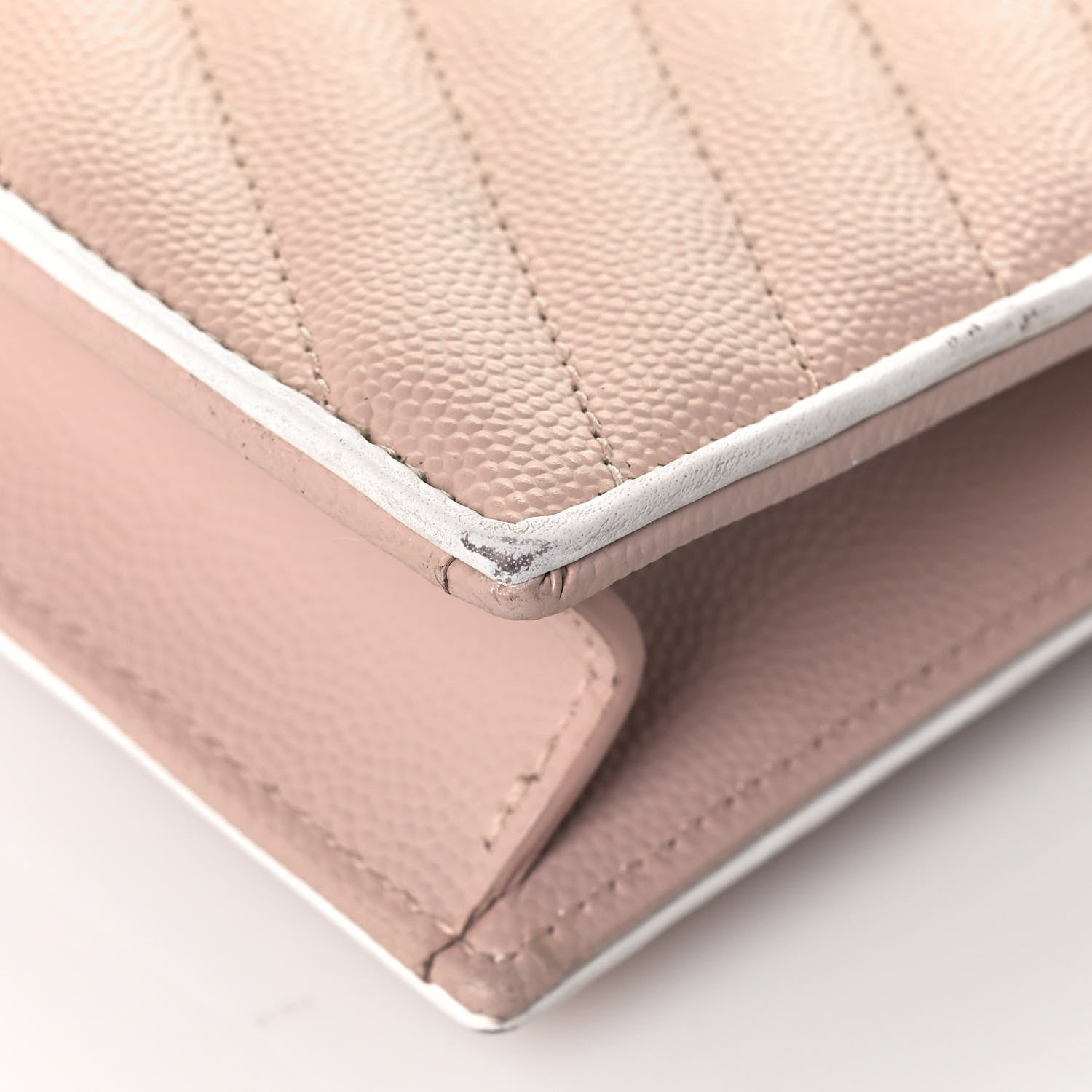 Saint Laurent Grain De Poudre Matelasse Chevron Monogram Envelope Chain Wallet Pink White 17 of 23