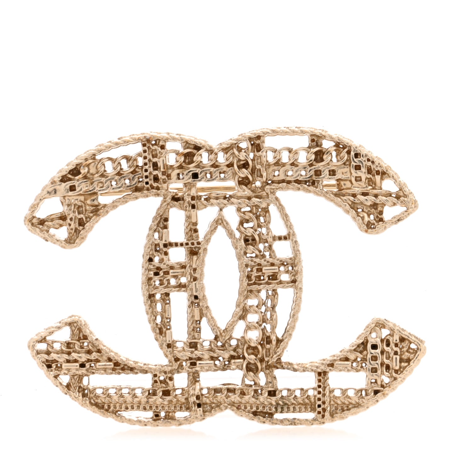 Chain CC Brooch Pin Light Gold