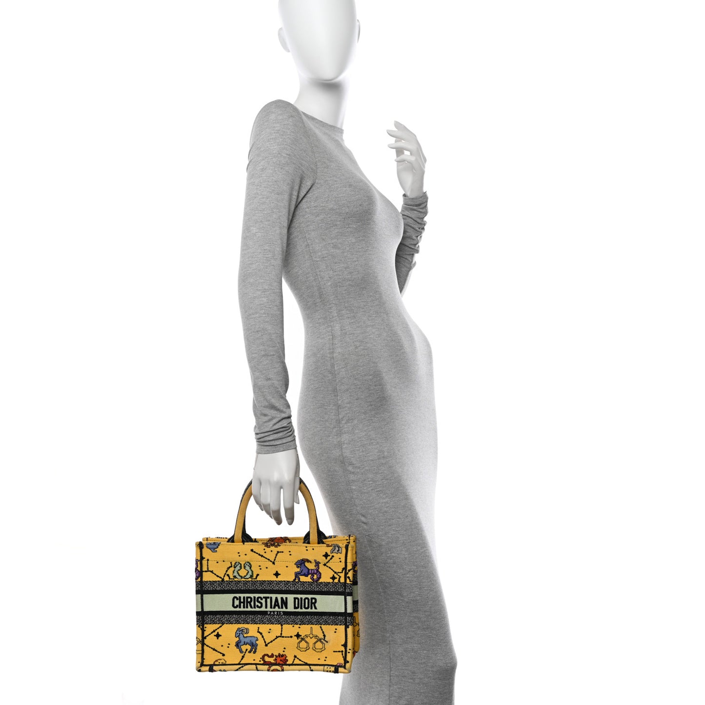Canvas Embroidered Small Pixel Zodiac Book Tote Yellow Multicolor