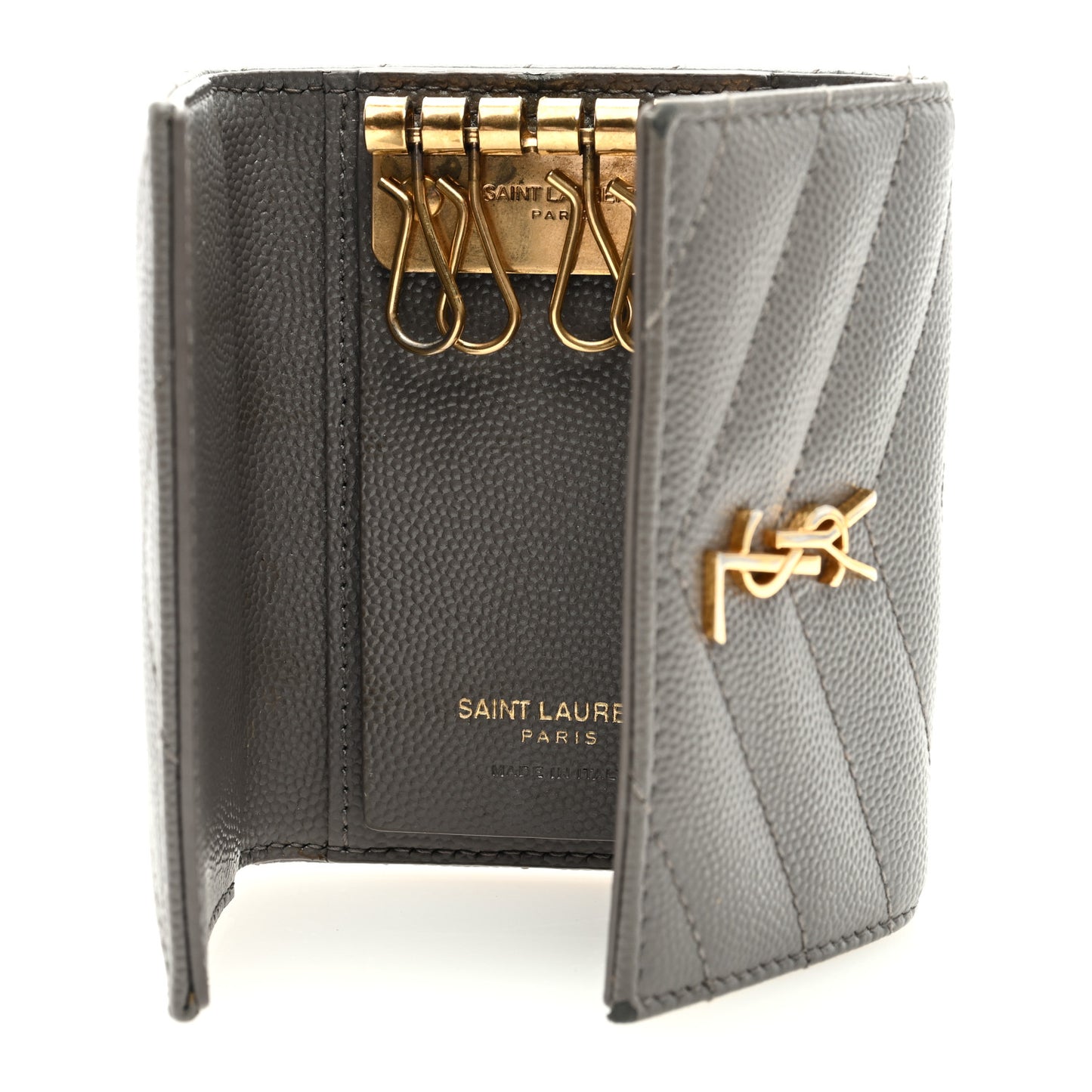 Grain de Poudre Matelasse Cassandre Monogram Slim Key Case Fog