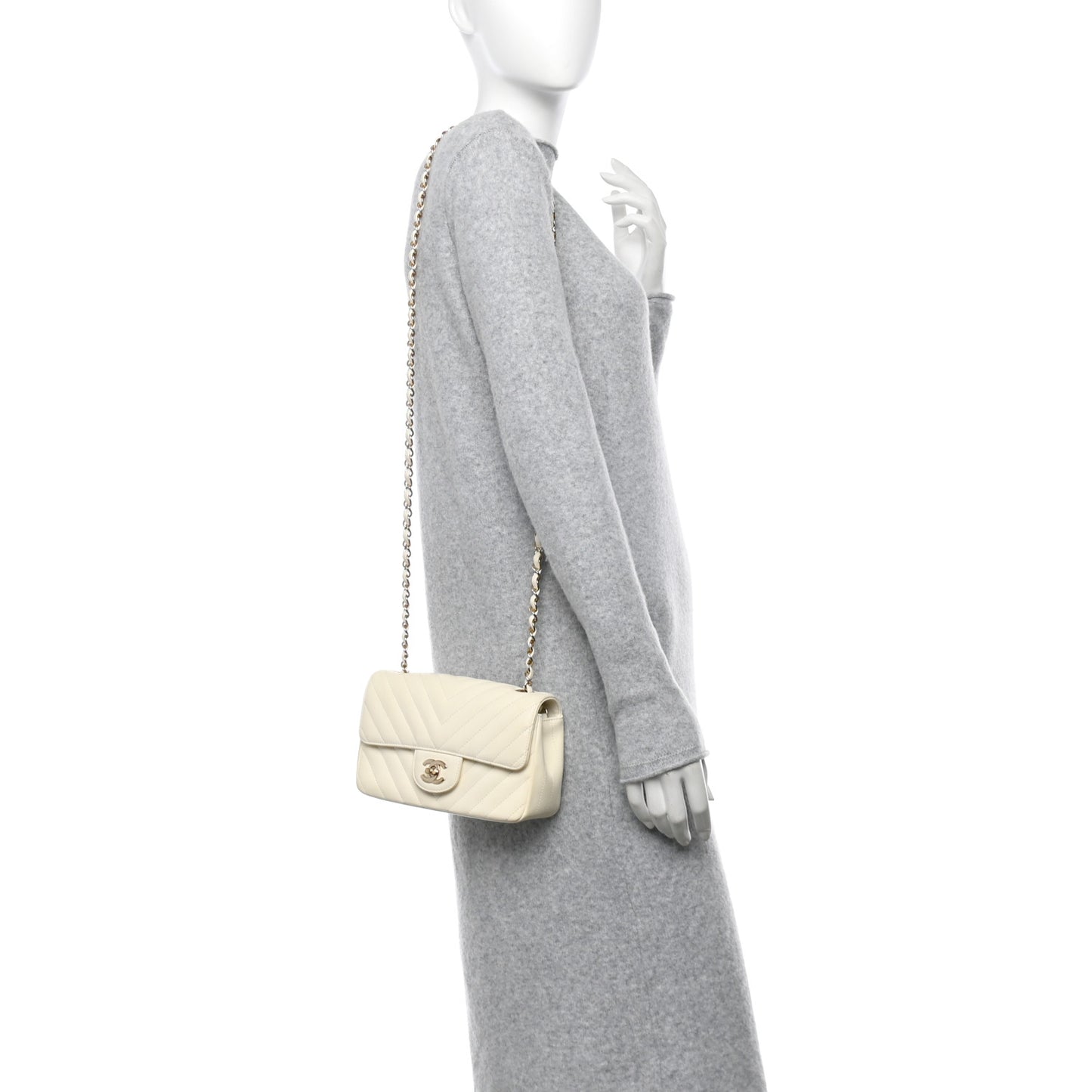 Lambskin Chevron Quilted Mini Rectangular Flap White