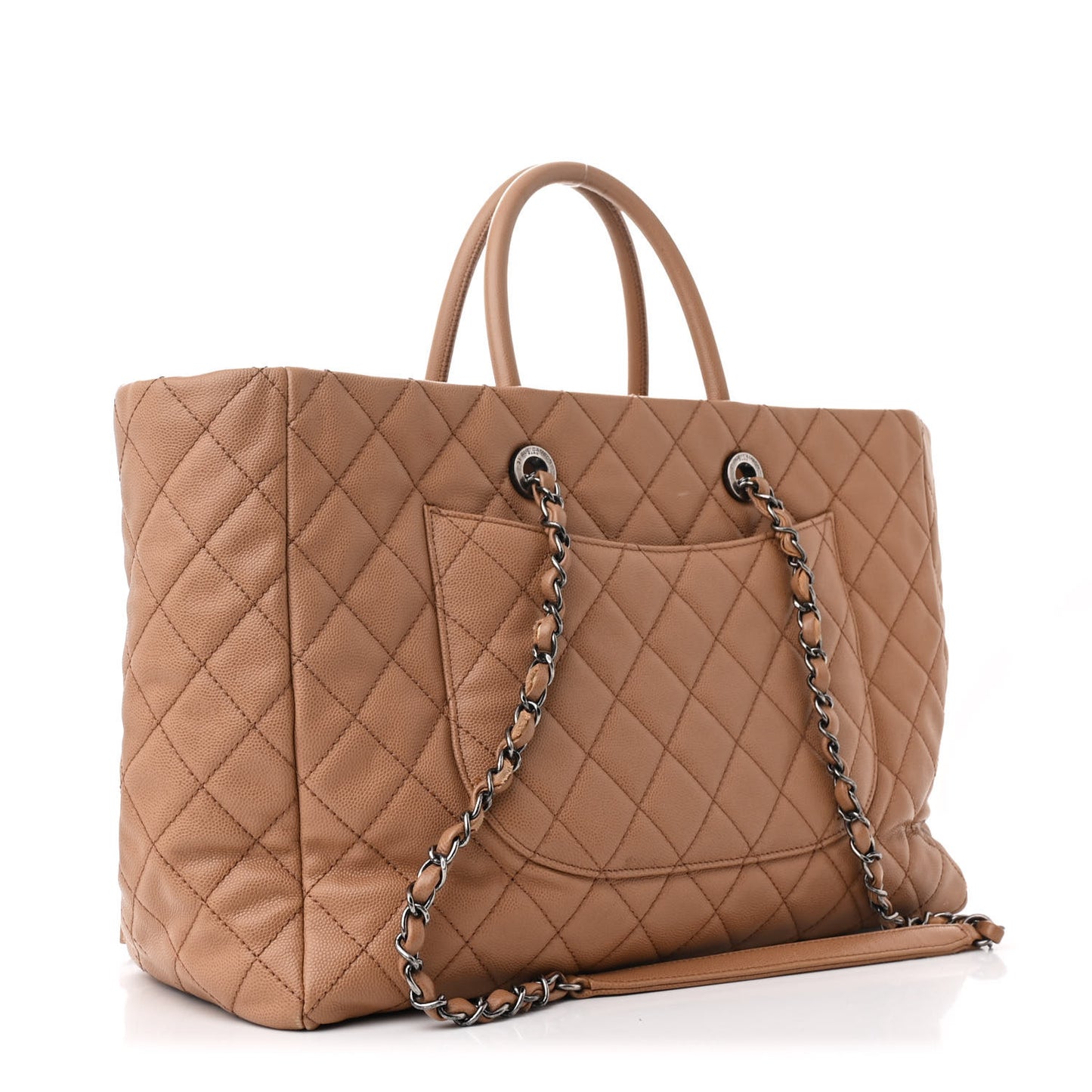 Caviar Quilted Large Coco Handle Shopping Tote Beige