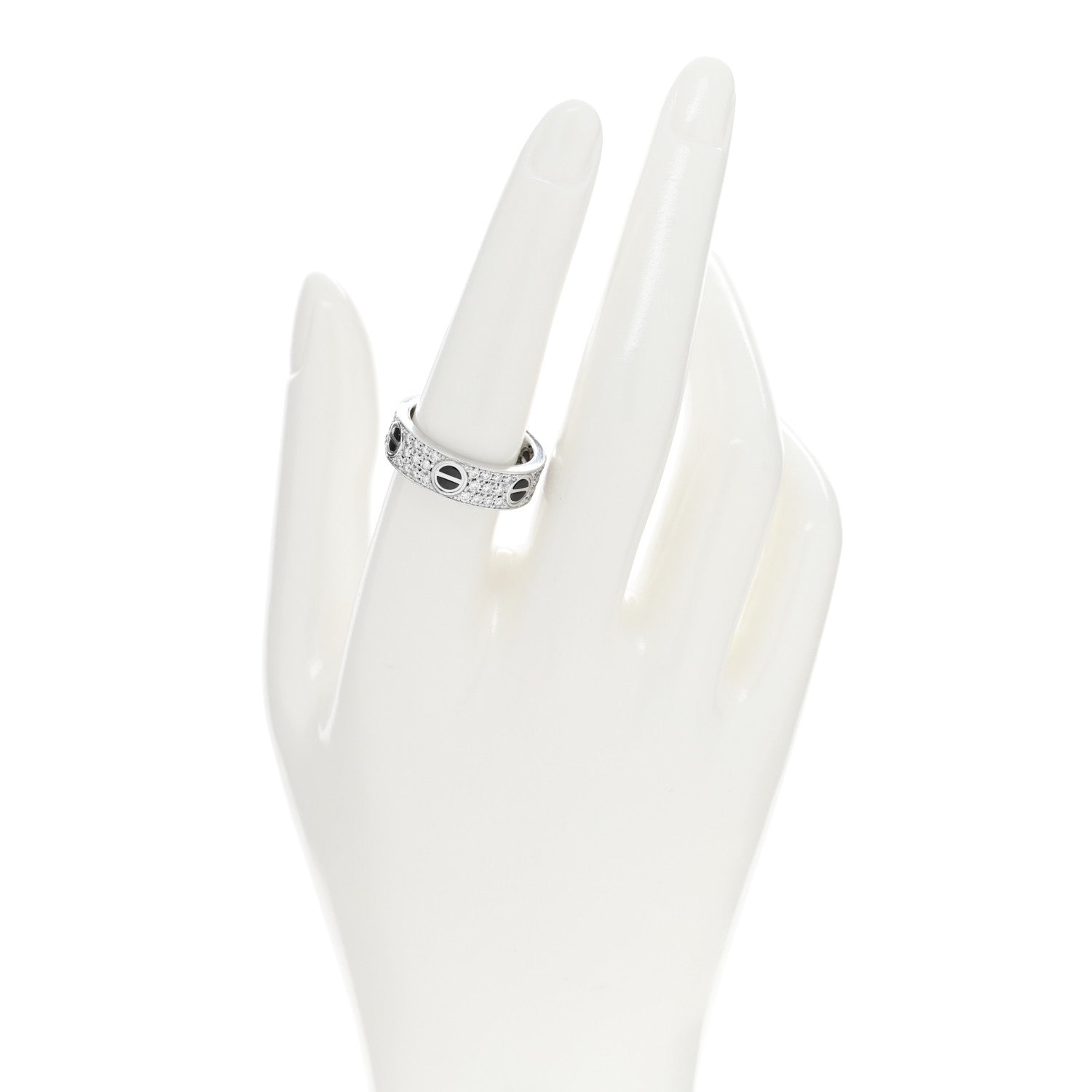 Cartier 18K White Gold Diamond Ceramic LOVE Paved Ring 57 8 2 of 4