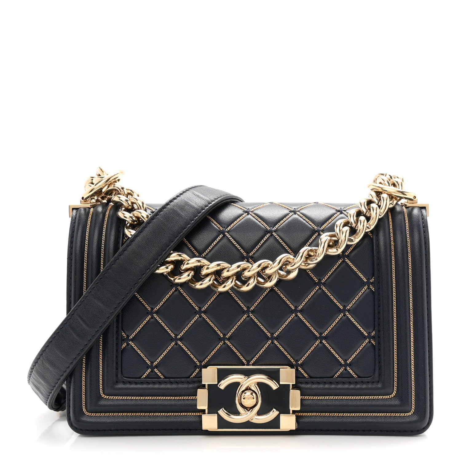 Chanel Lambskin Chain Quilted Small Boy Flap Navy 1911308