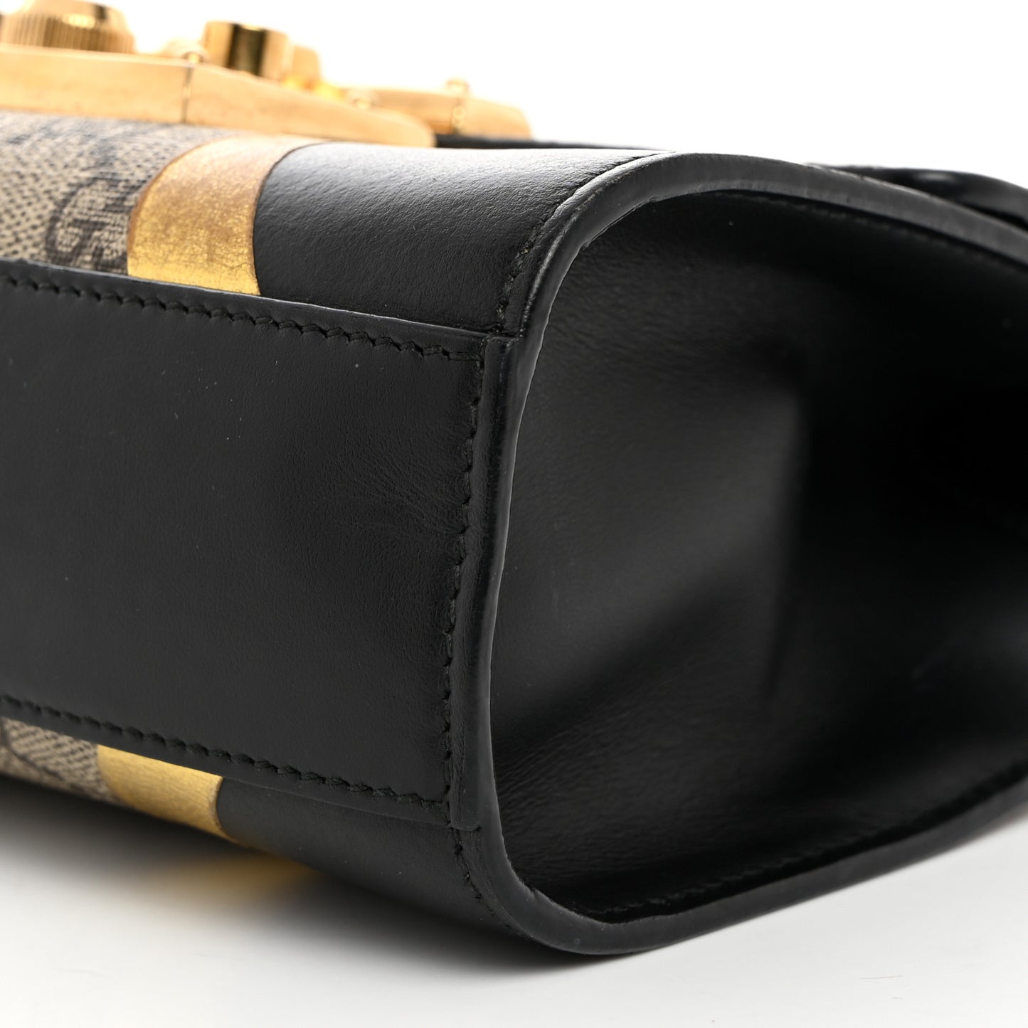 Calfskin GG Supreme Monogram Small Padlock Shoulder Bag Black Gold