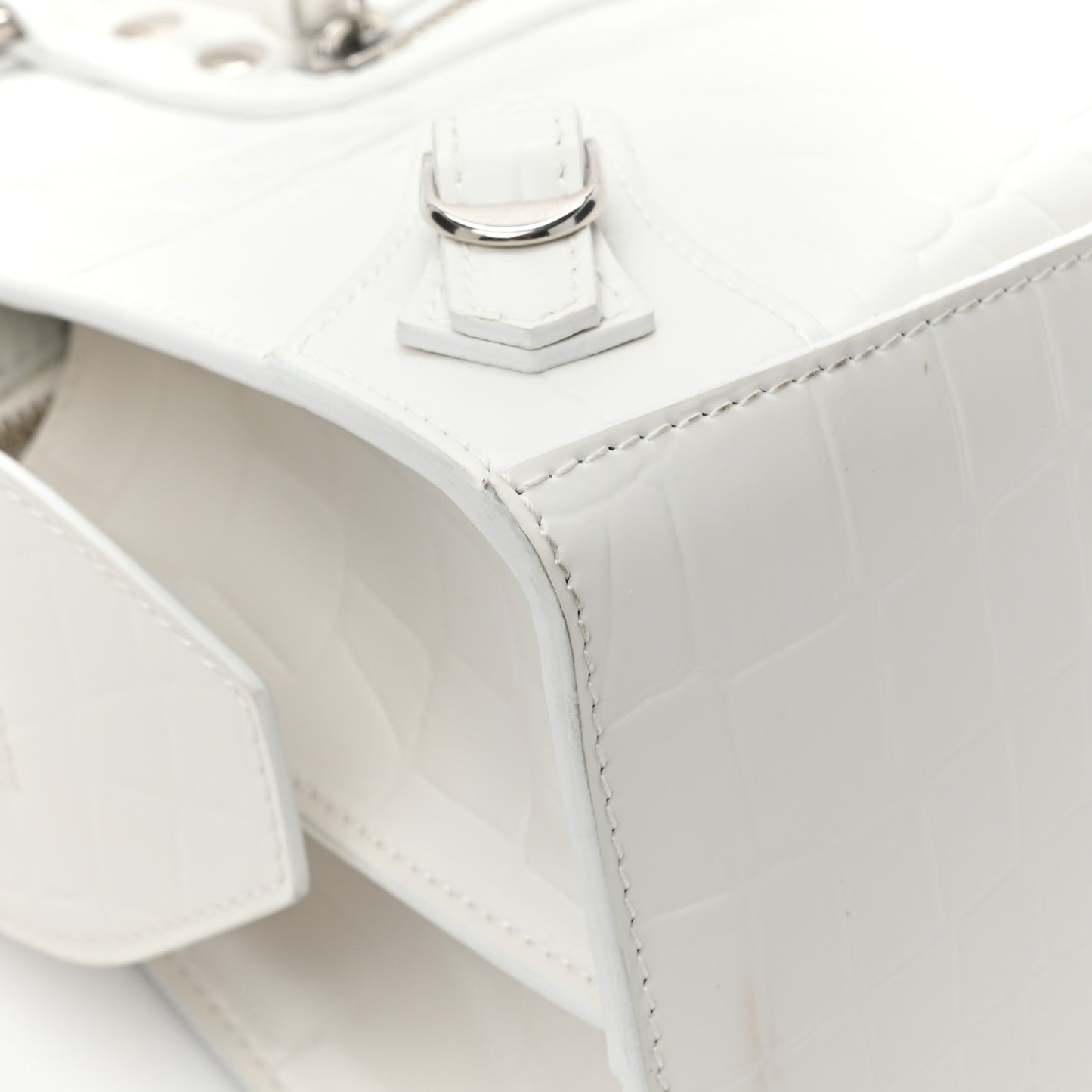 Semi Shiny Calfskin Crocodile Embossed Neo Classic Silver Hardware S City White