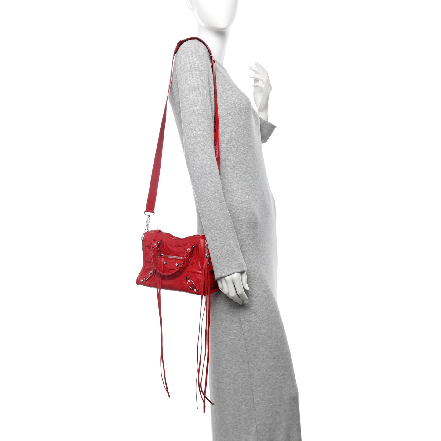 Agneau Classic Silver Hardware Mini City Logo Strap Red Black