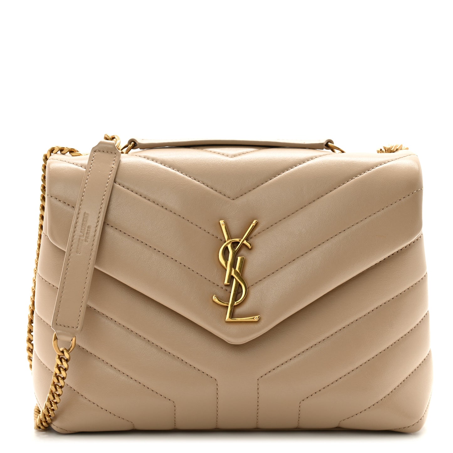 Calfskin Y Quilted Monogram Small Loulou Chain Satchel Dark Beige