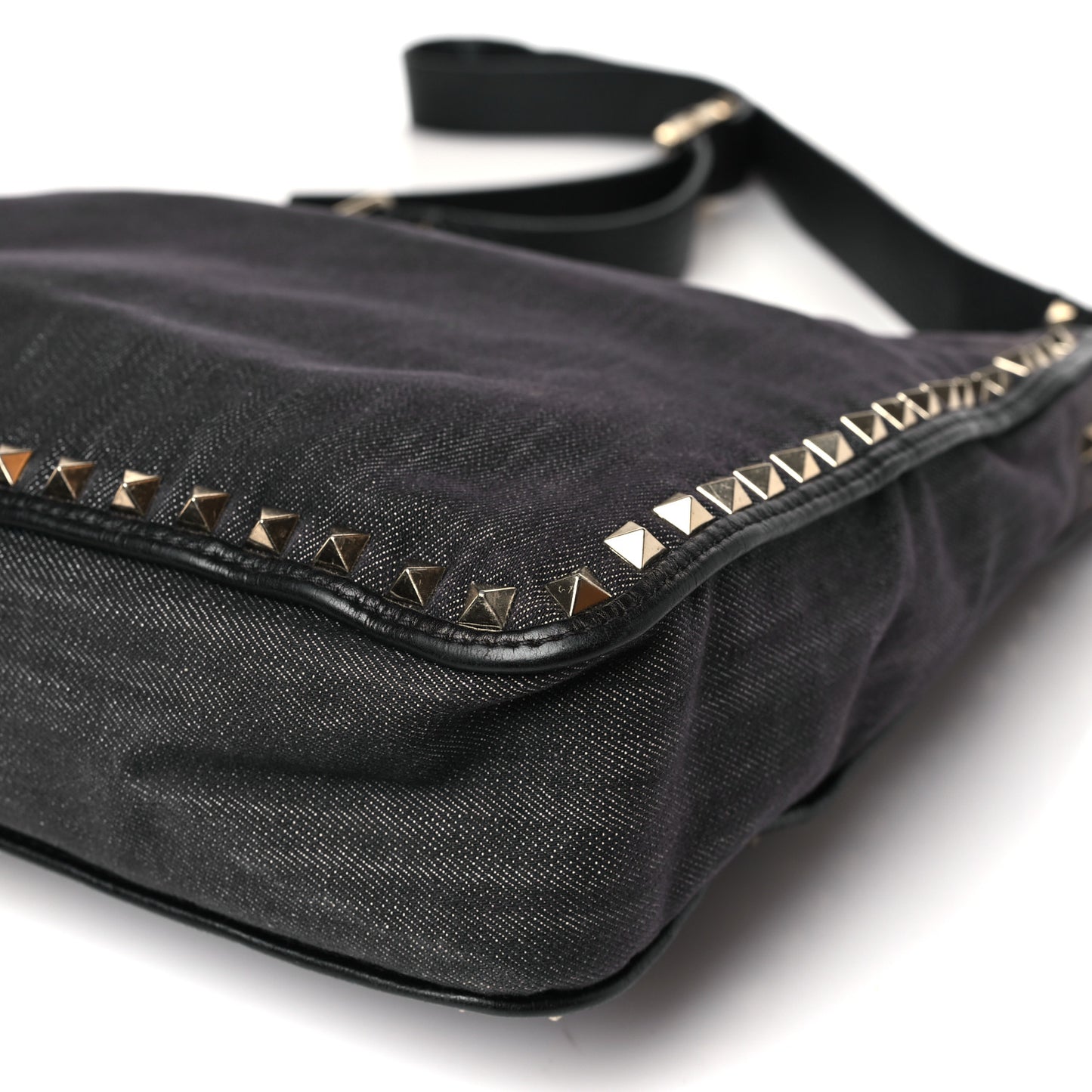 Denim Small Rockstud Flip-Lock Messenger Bag Blue