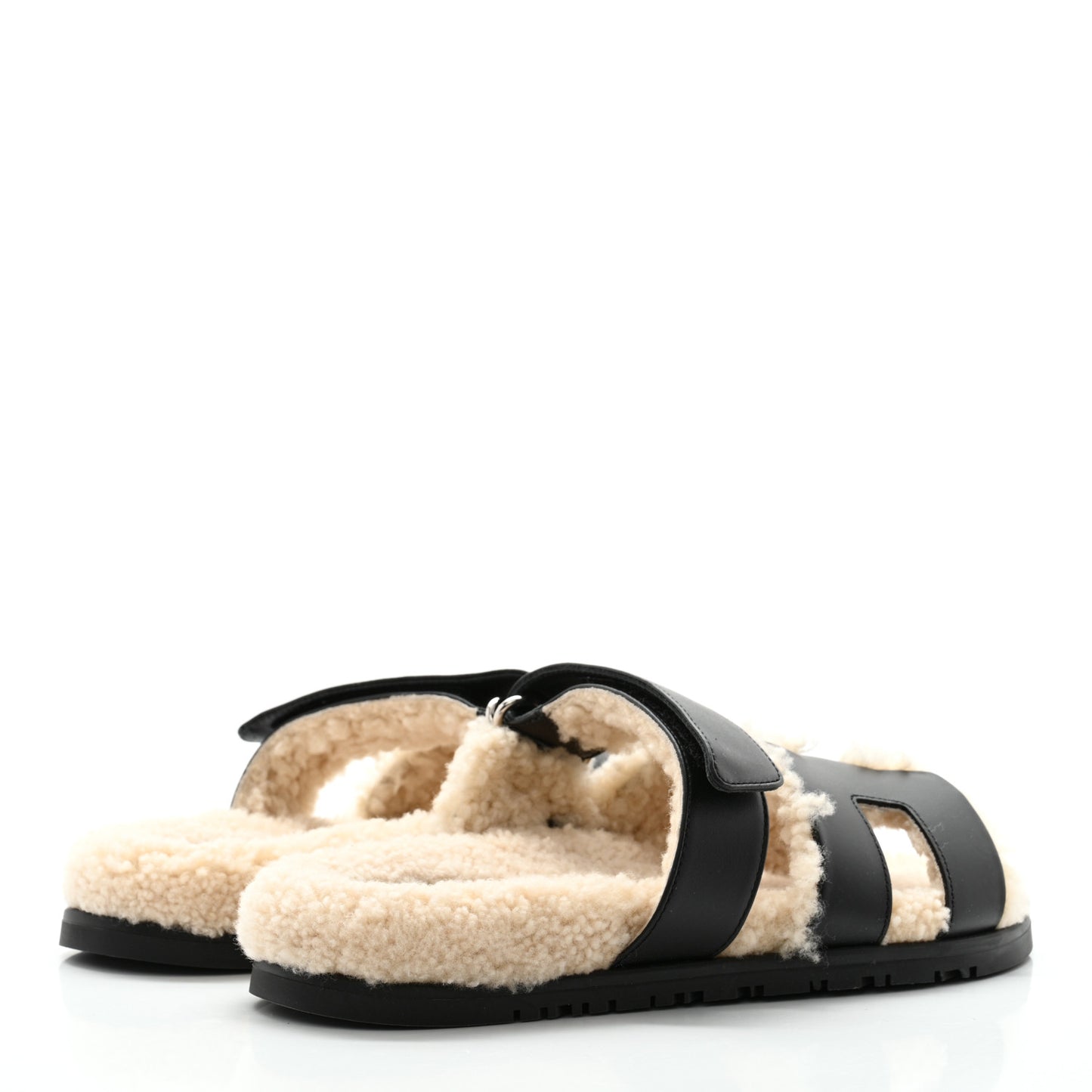 Calfskin Woolskin Womens Chypre Sandals 37 Black Ecru
