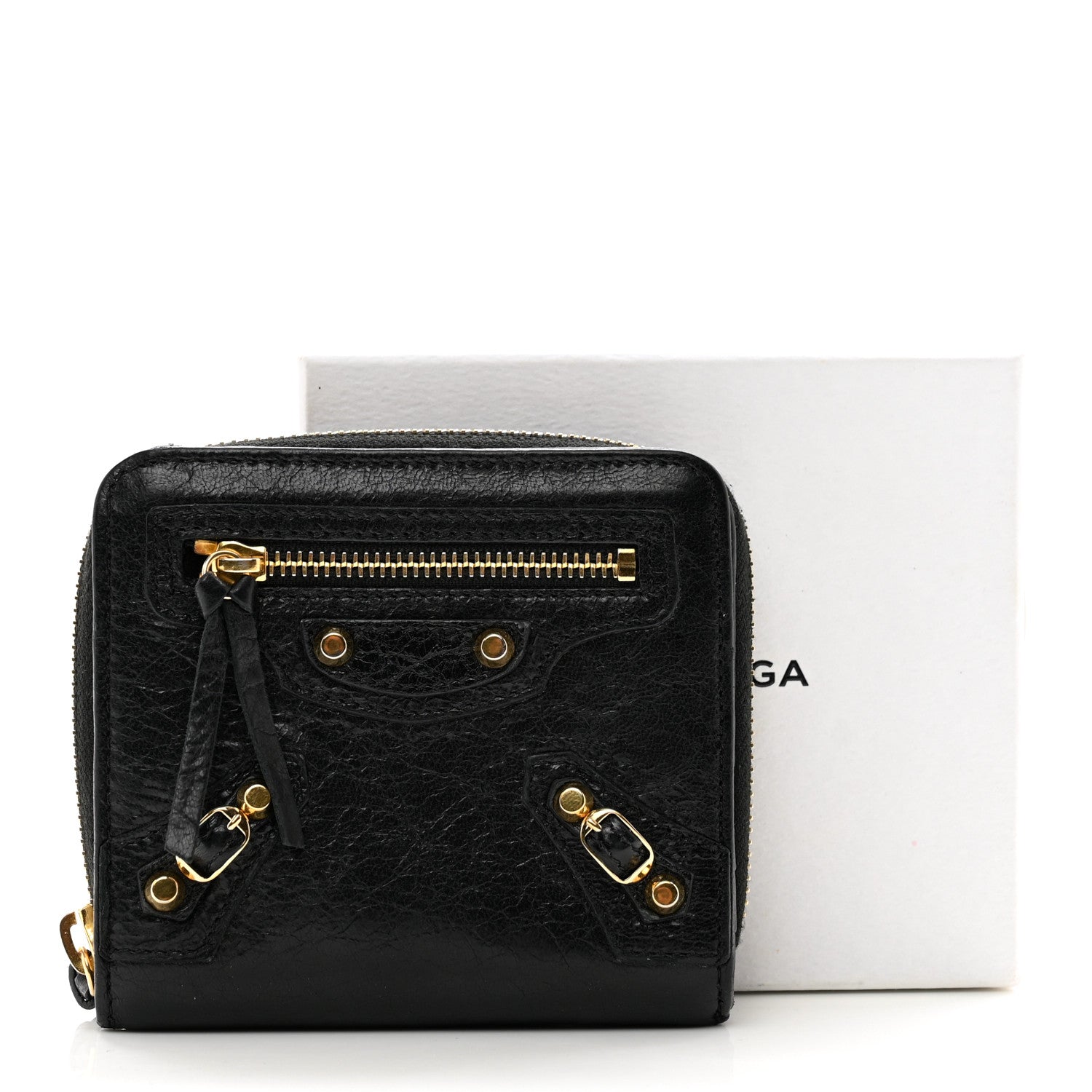 Balenciaga Agneau Classic Gold Hardware Compact Wallet Black 9 of 9