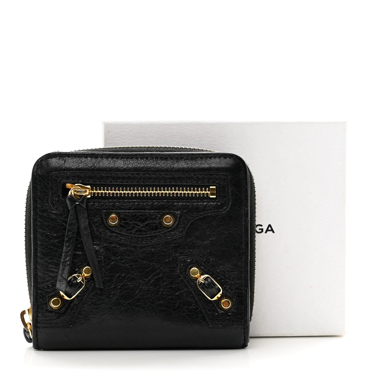 Agneau Classic Gold Hardware Compact Wallet Black