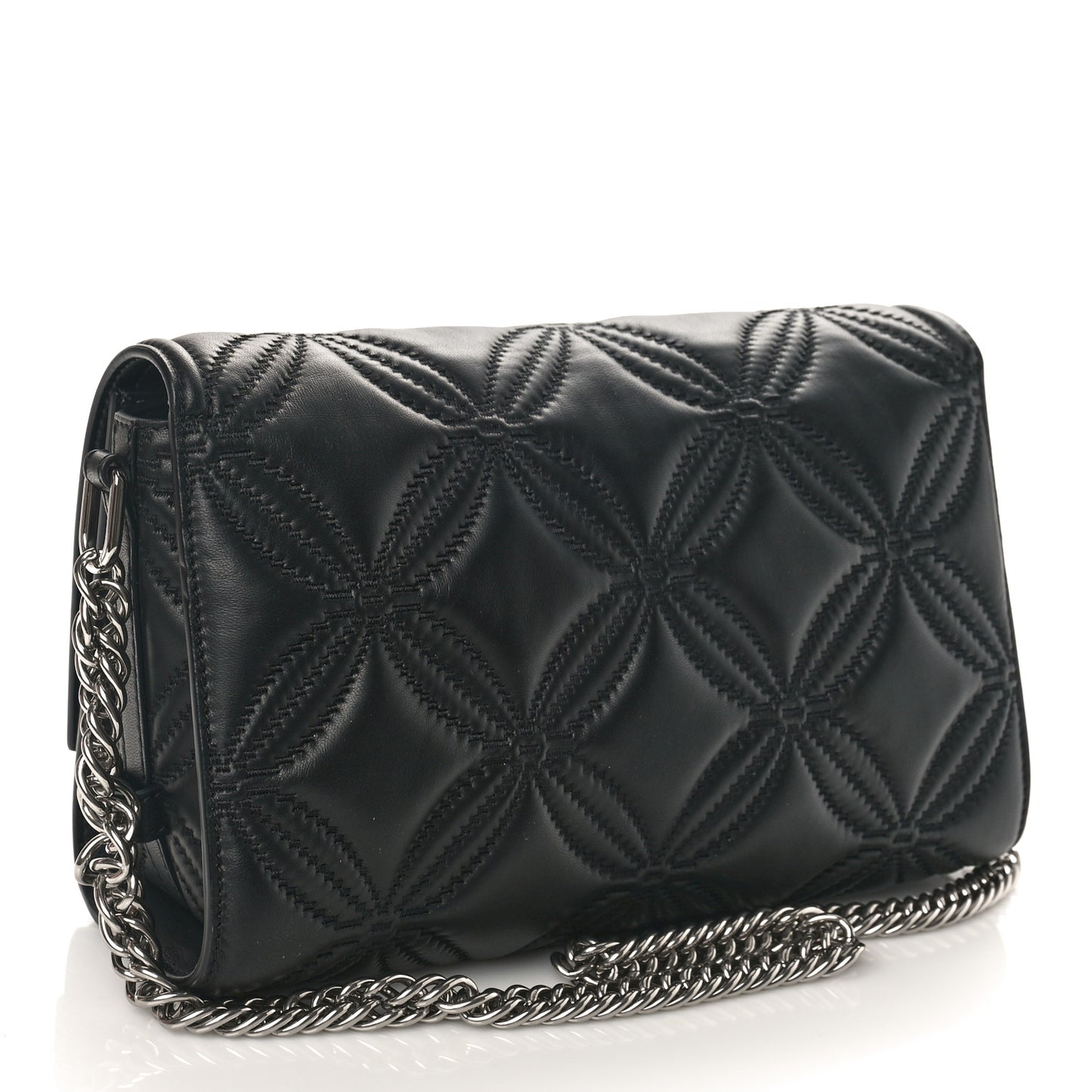 Lambskin Floral Stitched The Story Shoulder Bag Black