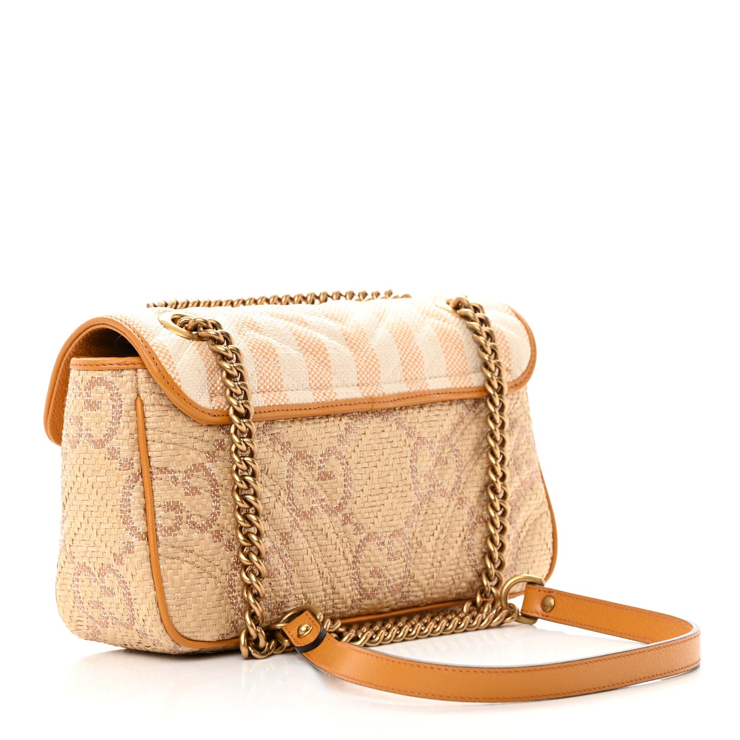 Raffia GG Monogram Matelasse Small GG Marmont Shoulder Bag Natural Beige Off White Sun Oil